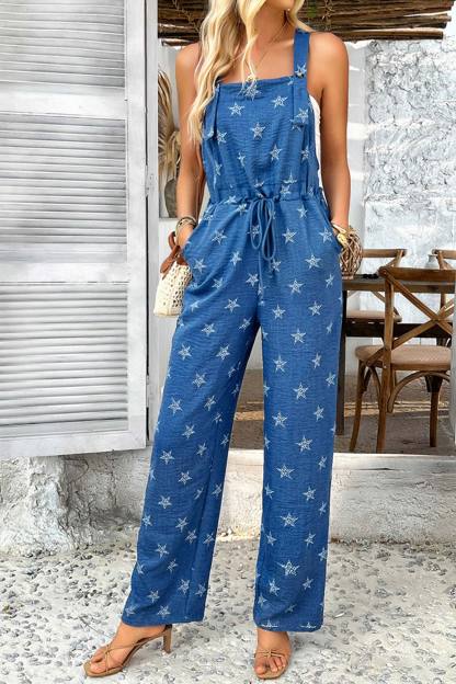 Pentagram Print High Waist Overalls