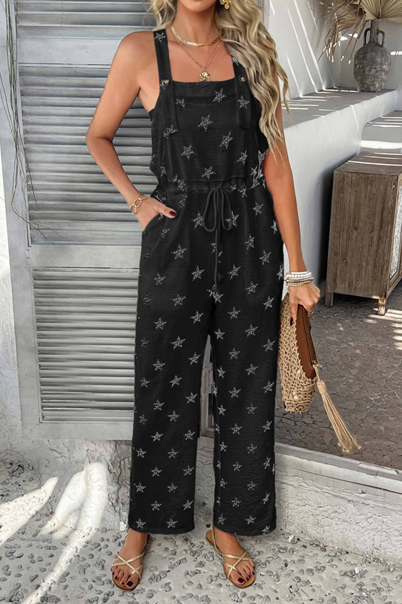 Pentagram Print High Waist Overalls