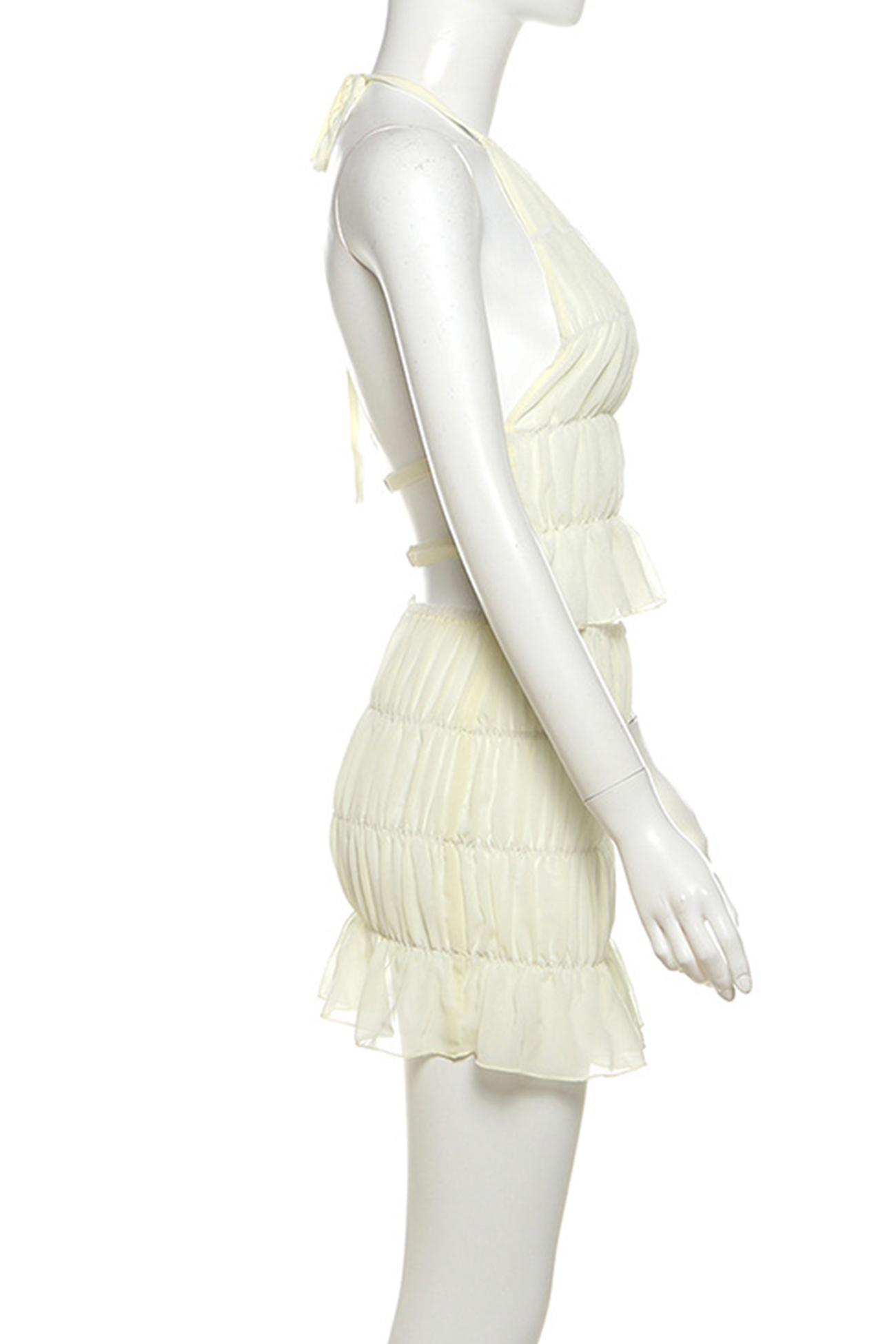 Pleated Halter Backless Vest Skirt Set