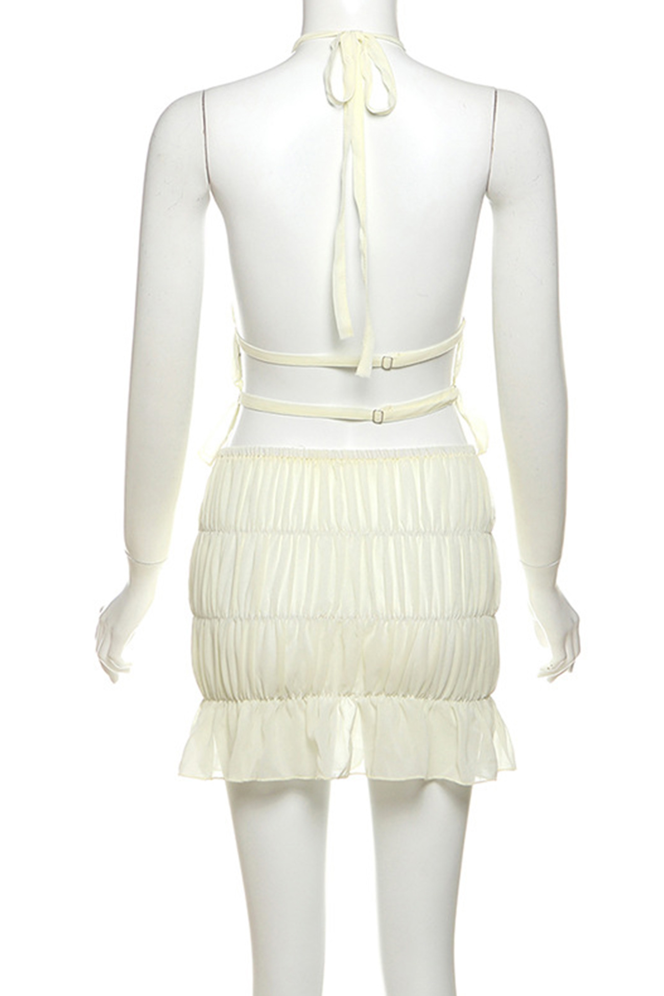 Pleated Halter Backless Vest Skirt Set
