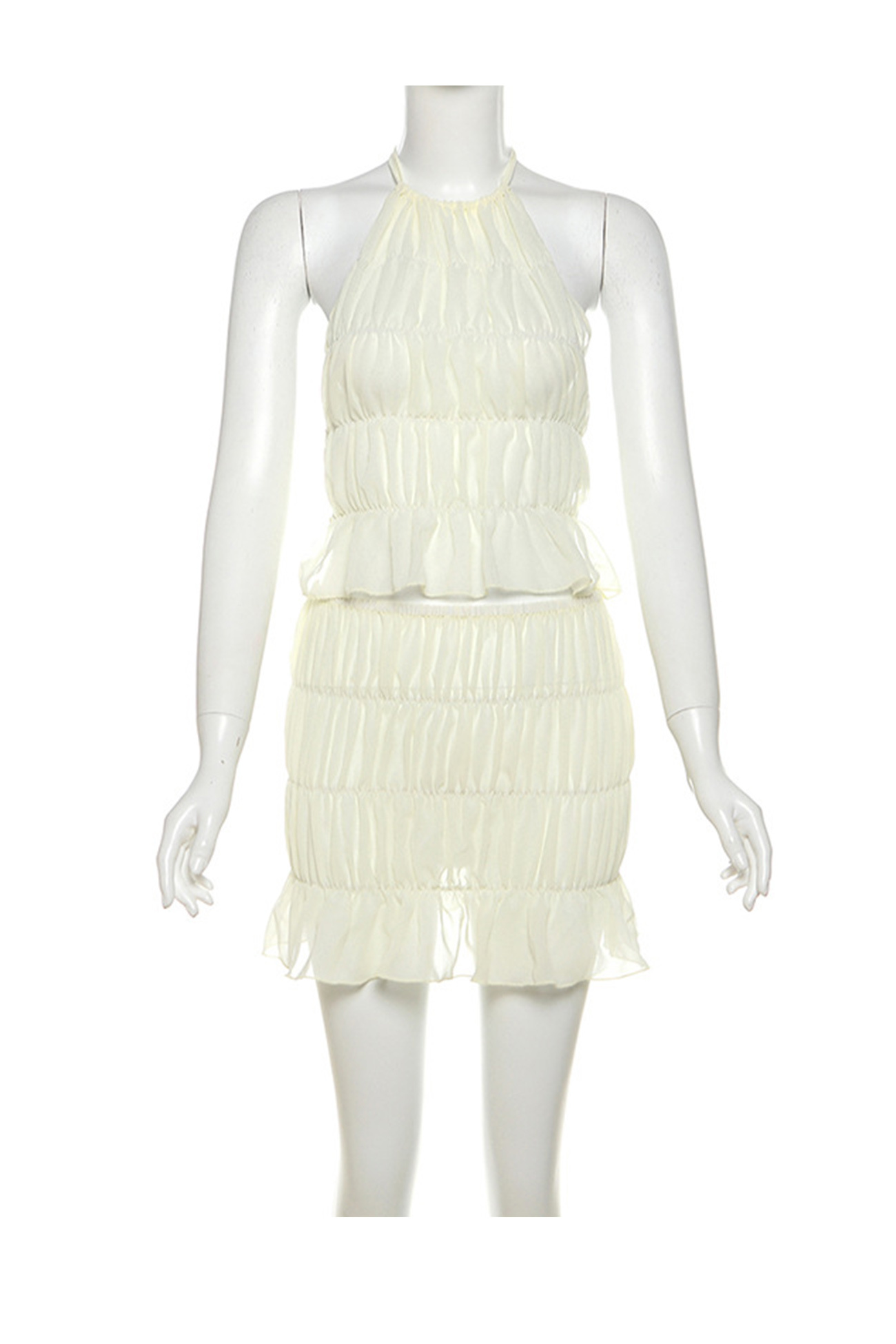 Pleated Halter Backless Vest Skirt Set