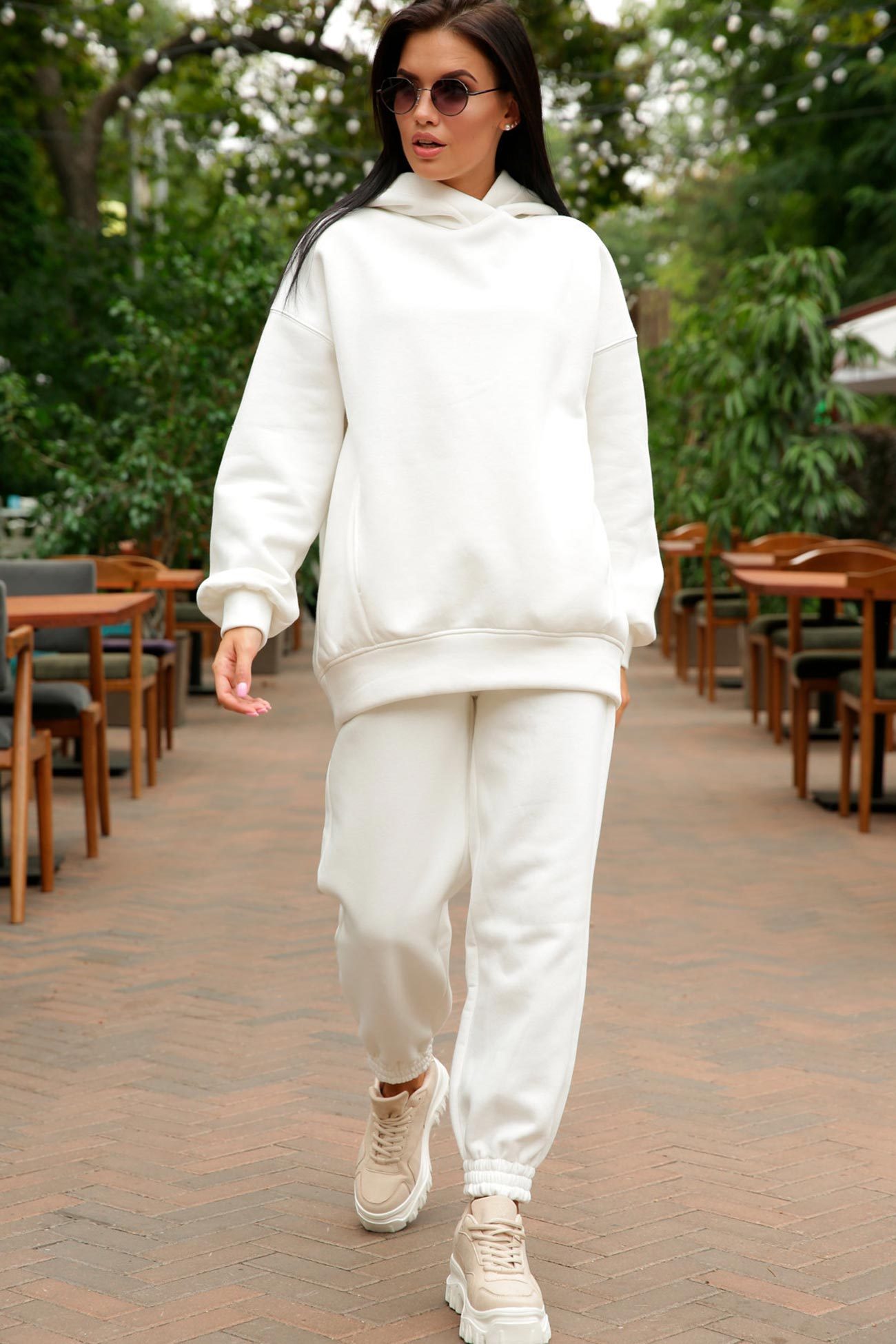 Pocketed Hoodie Elastic Waist Sweatpants Set