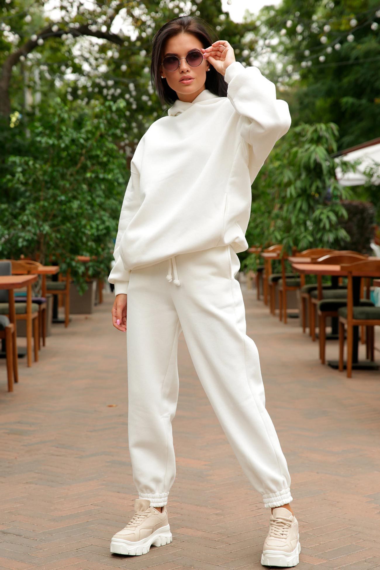 Pocketed Hoodie Elastic Waist Sweatpants Set