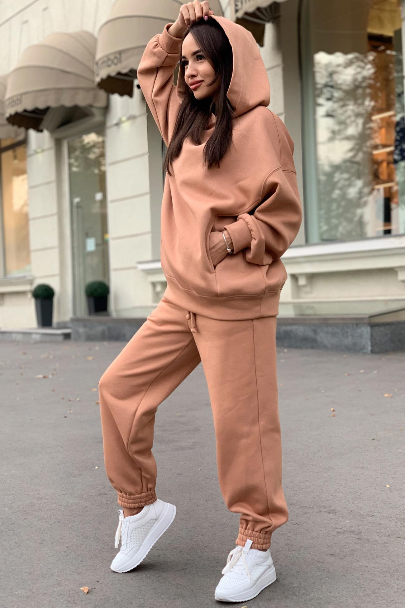 Pocketed Hoodie Elastic Waist Sweatpants Set