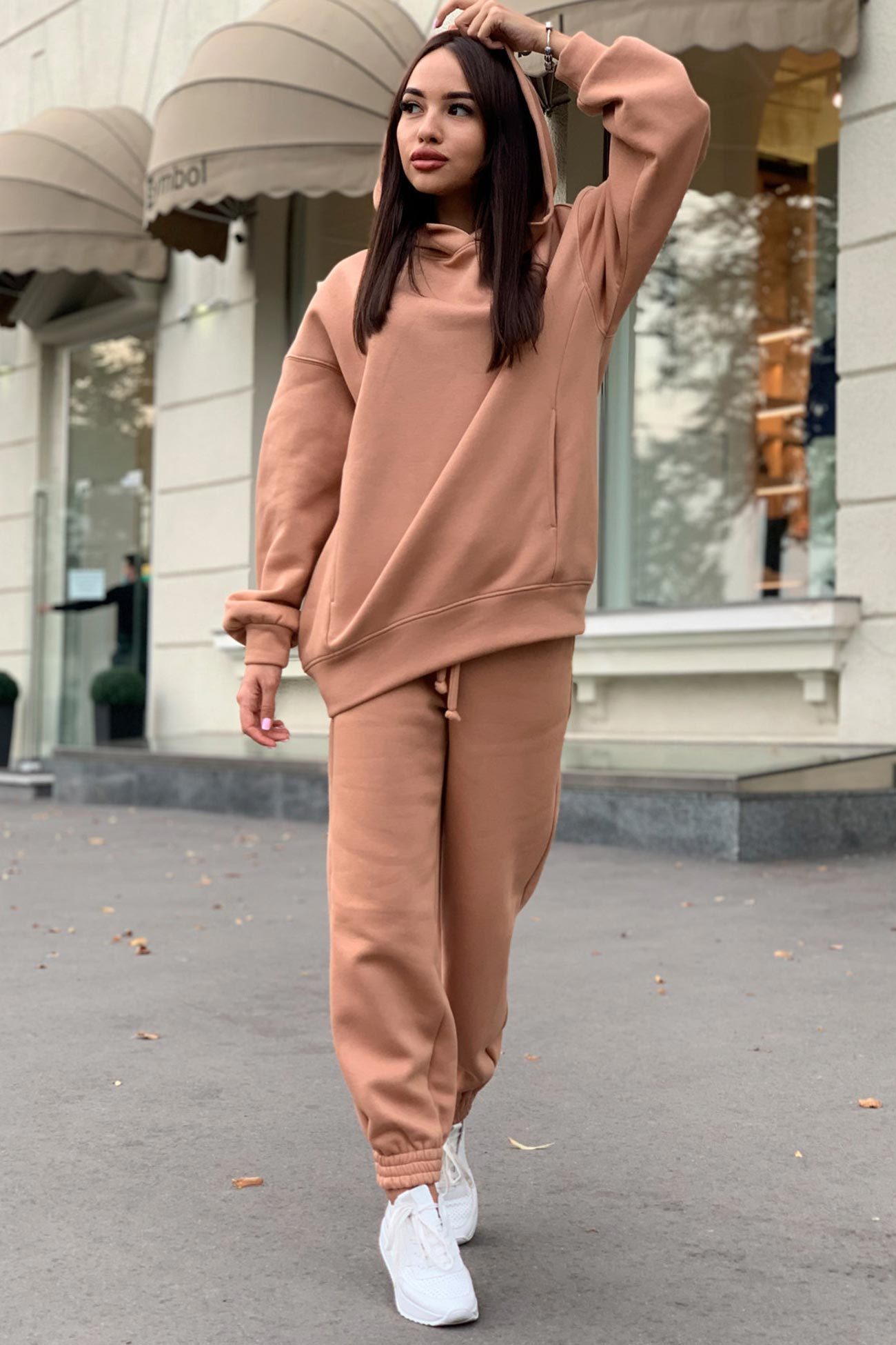Pocketed Hoodie Elastic Waist Sweatpants Set