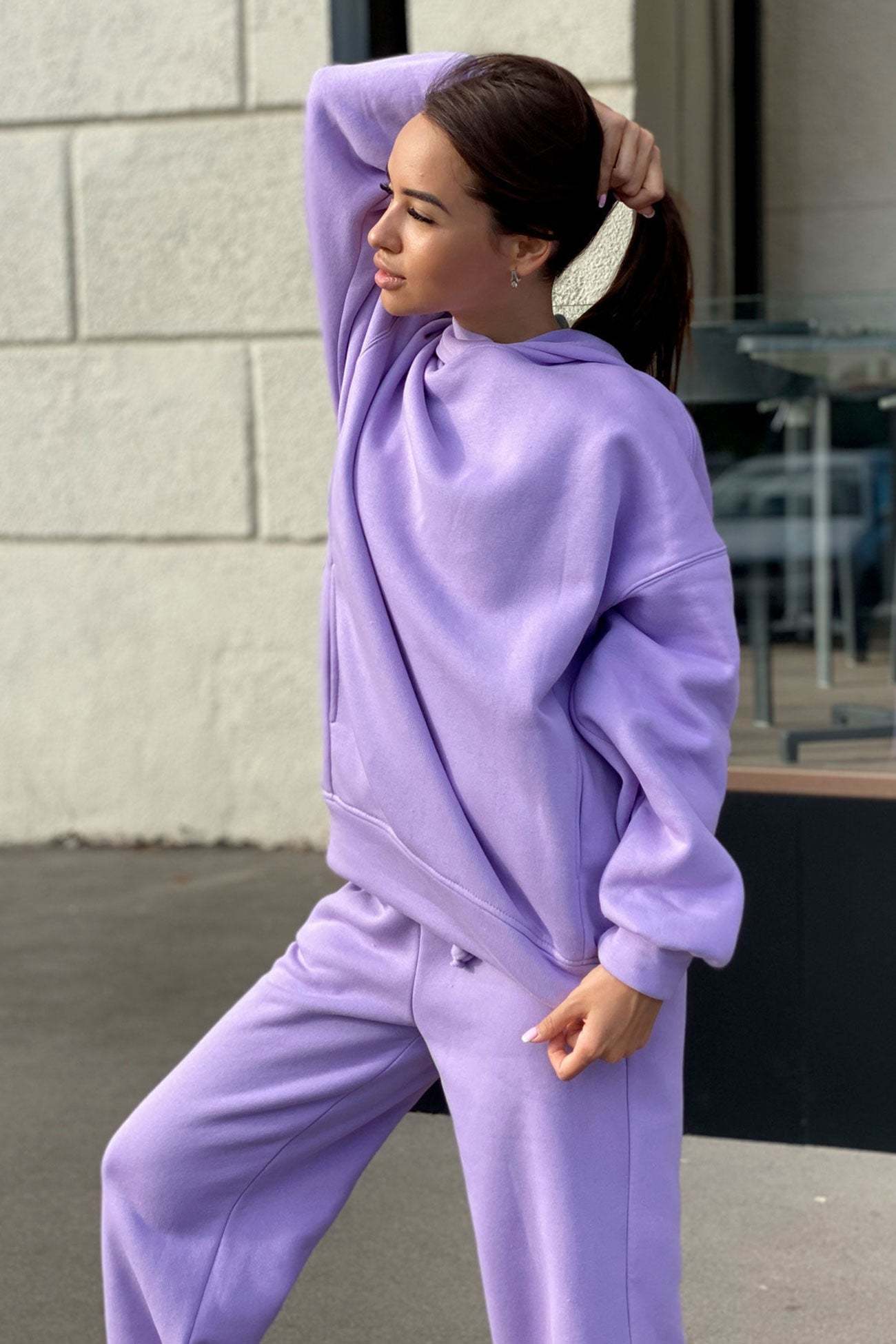 Pocketed Hoodie Elastic Waist Sweatpants Set