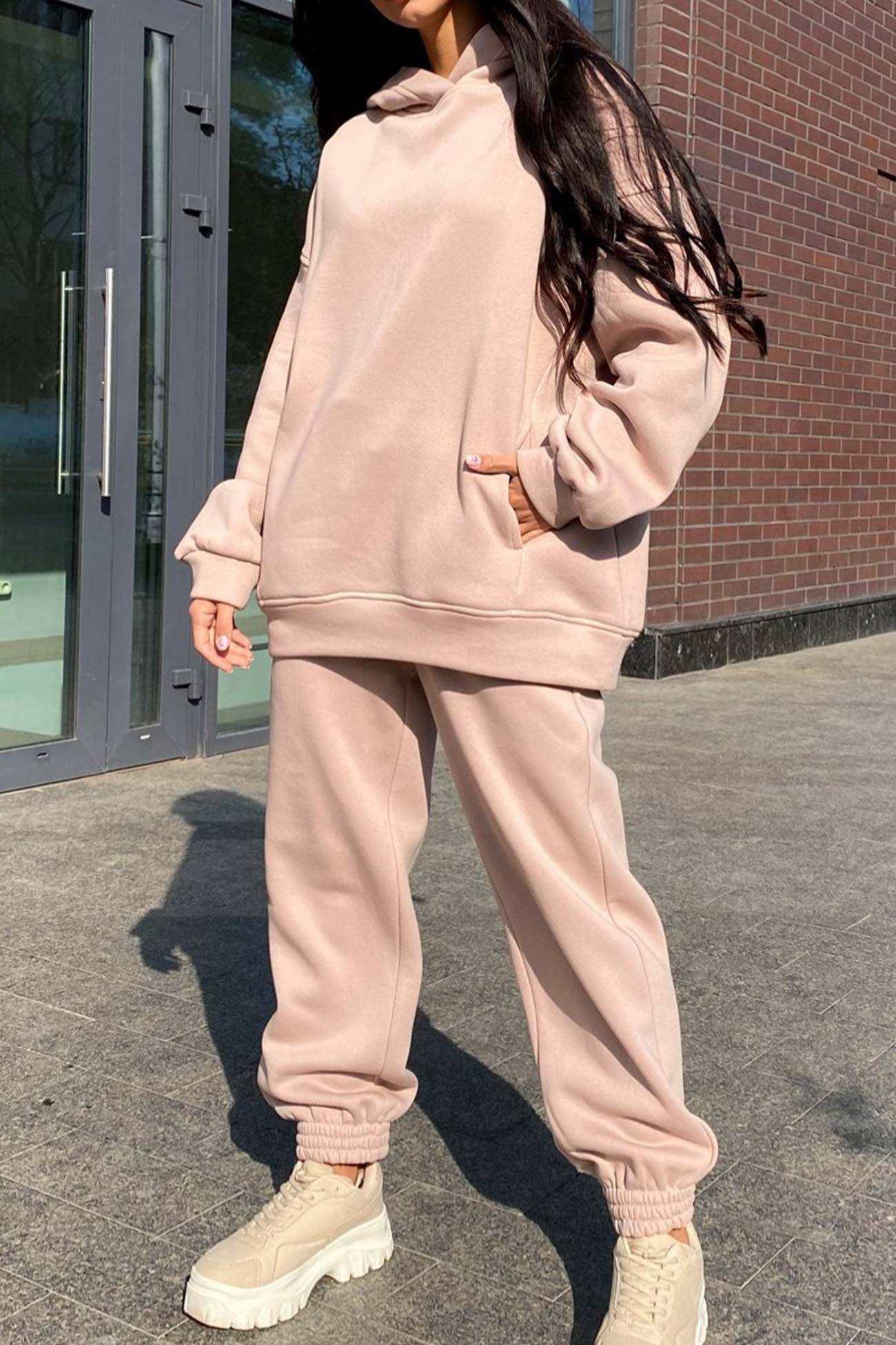 Pocketed Hoodie Elastic Waist Sweatpants Set