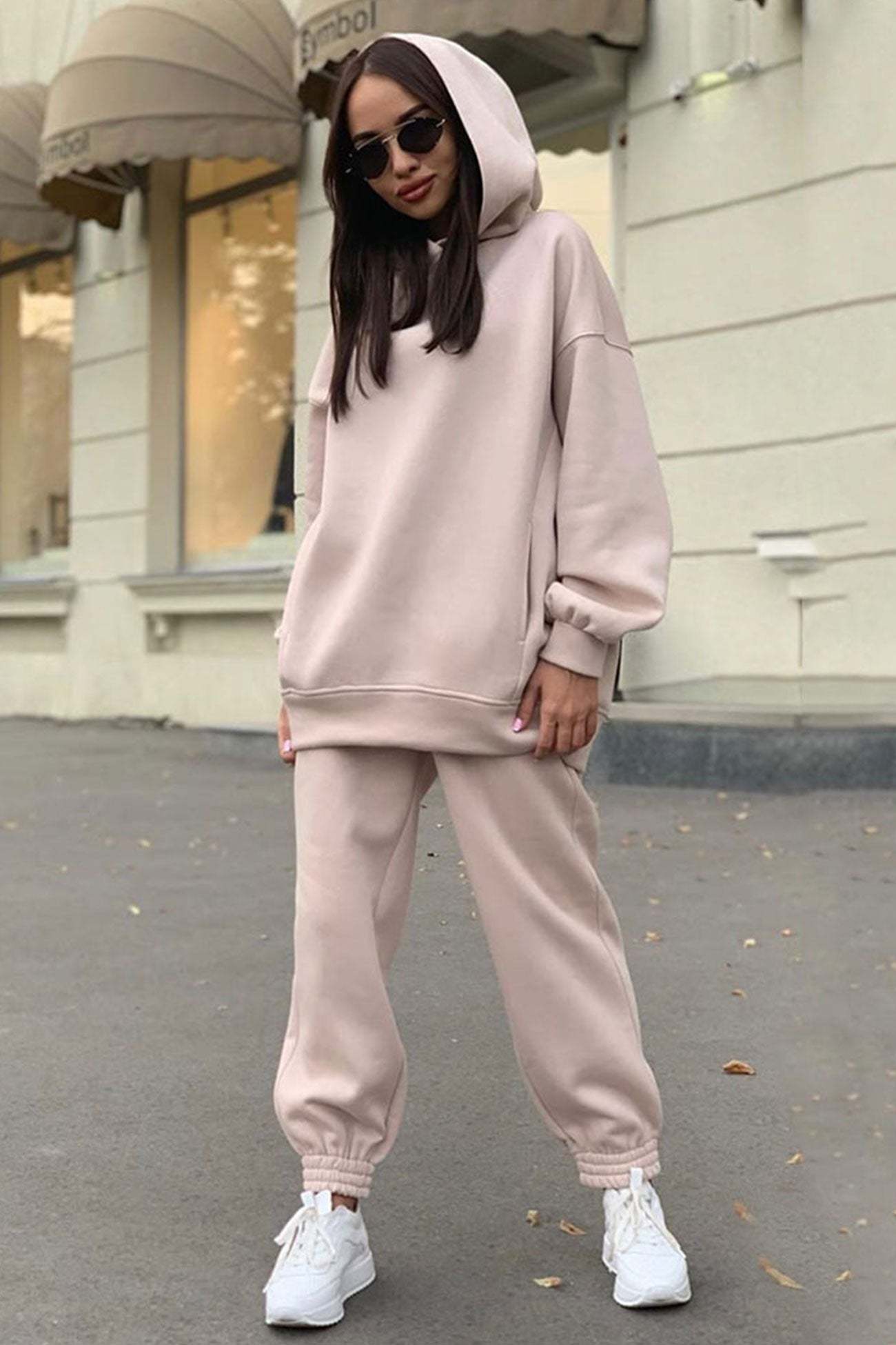 Pocketed Hoodie Elastic Waist Sweatpants Set