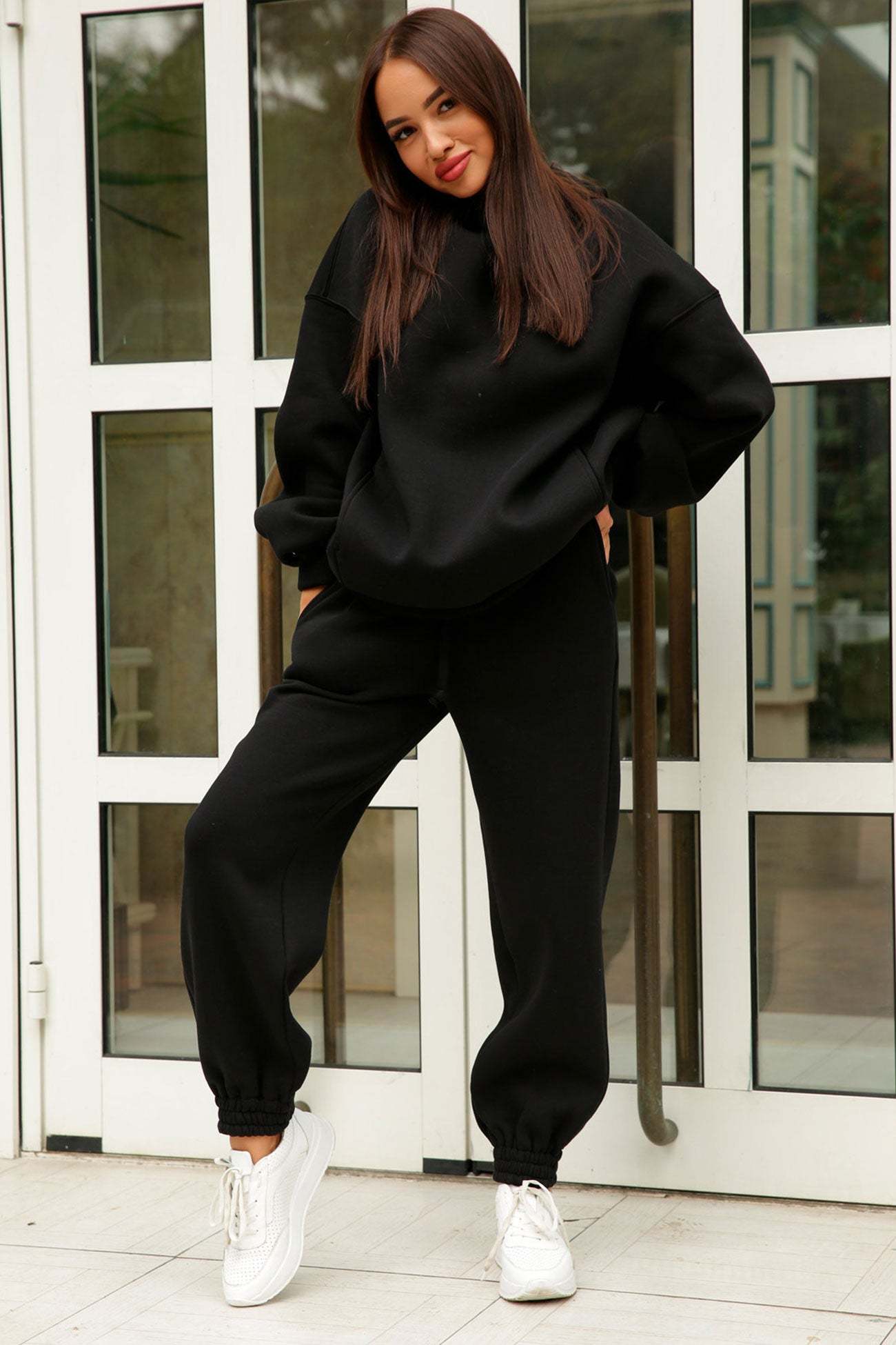 Pocketed Hoodie Elastic Waist Sweatpants Set