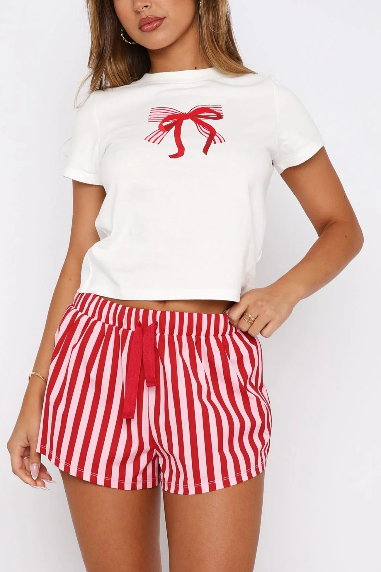 Printed Crew Neck T-shirt Shorts Set