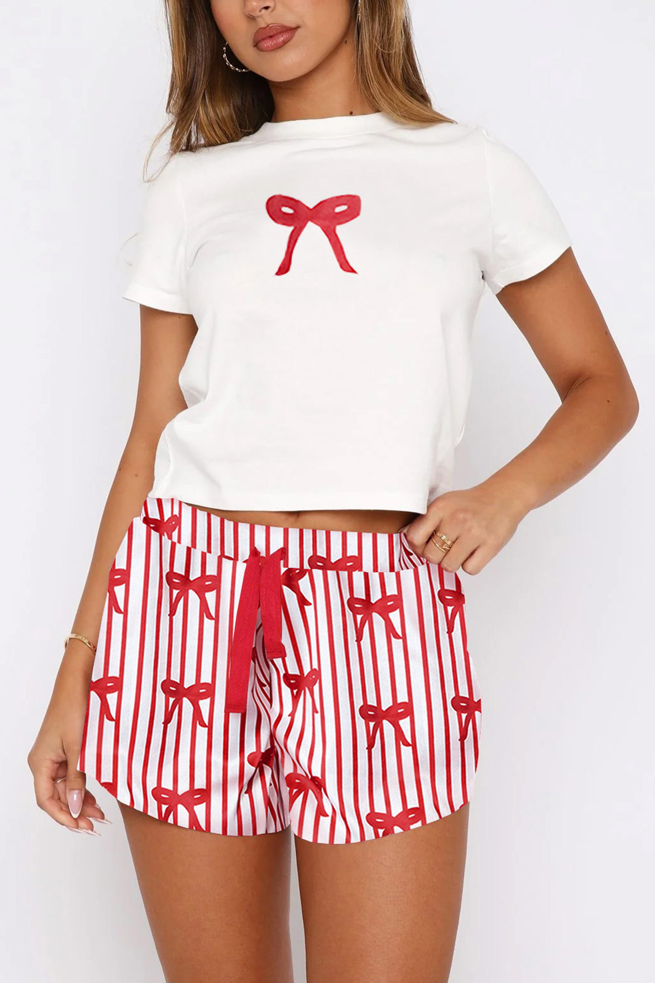 Printed Crew Neck T-shirt Shorts Set