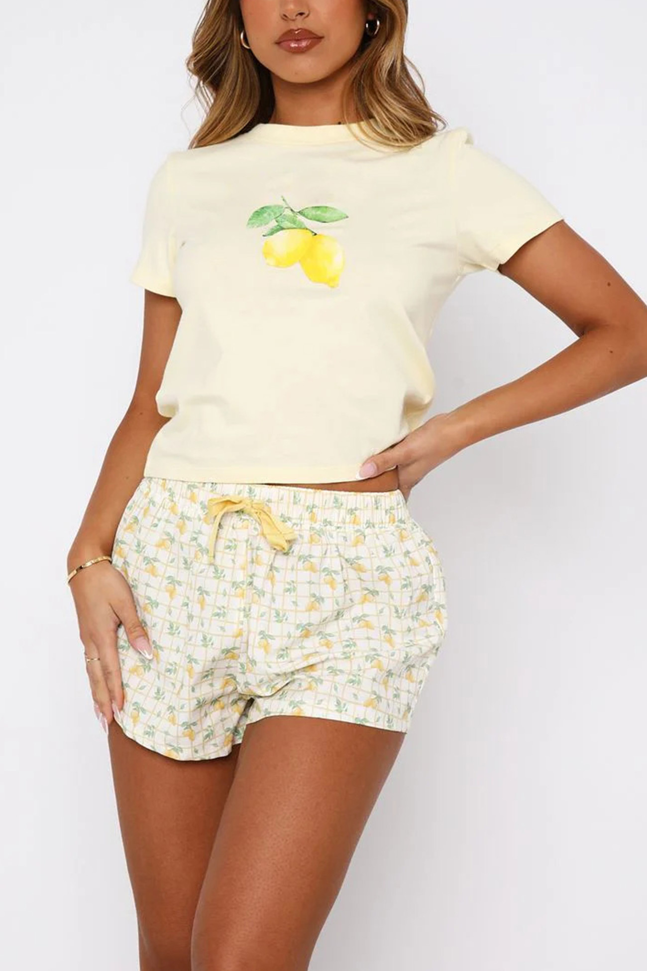 Printed Crew Neck T-shirt Shorts Set