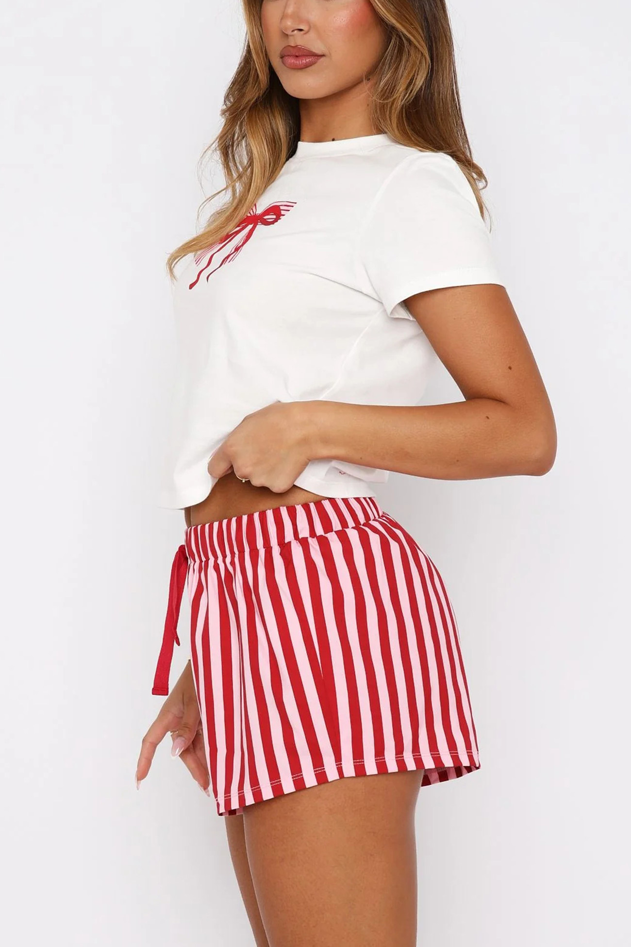 Printed Crew Neck T-shirt Shorts Set