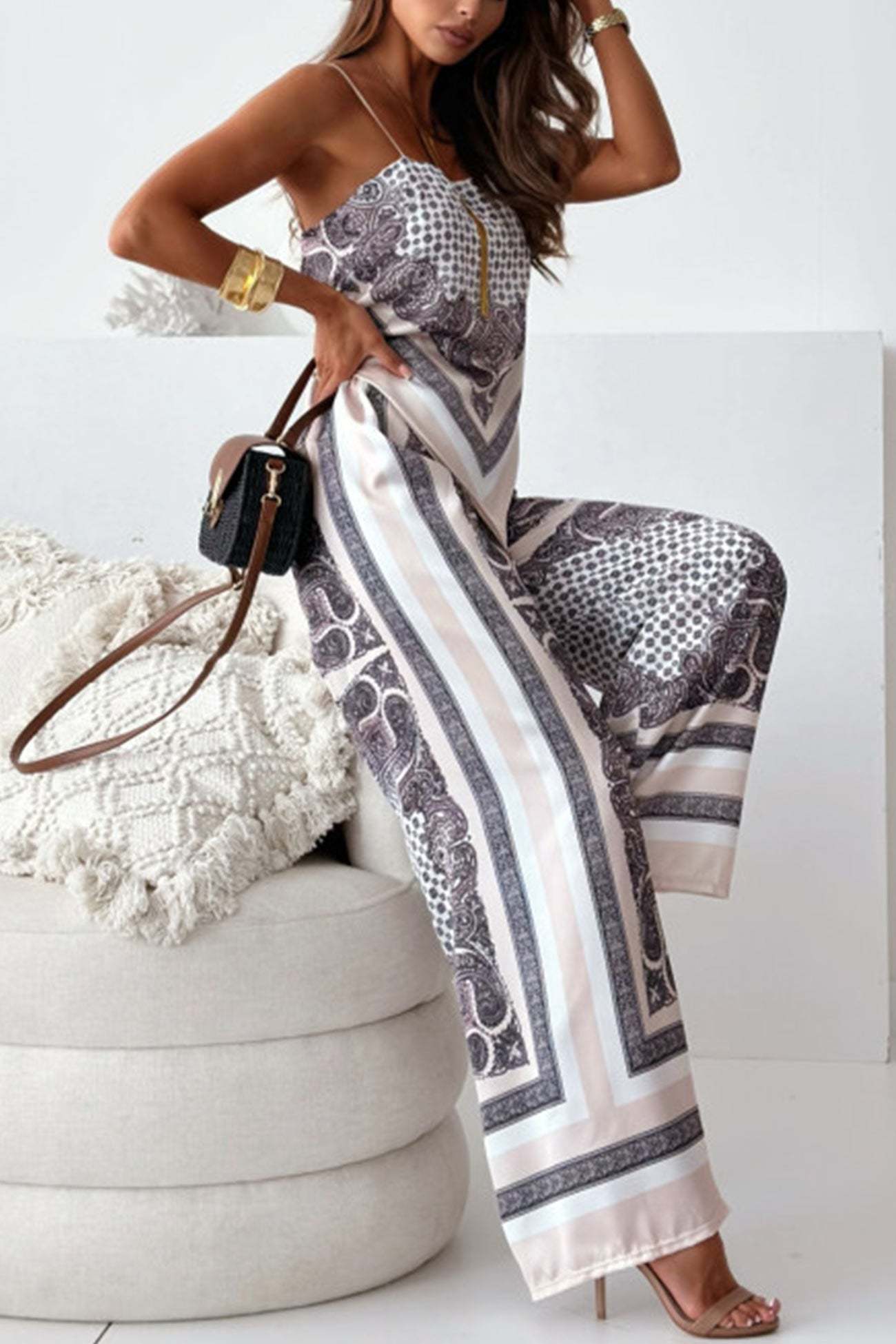 Printed Tie-back Cami Long Pants Set