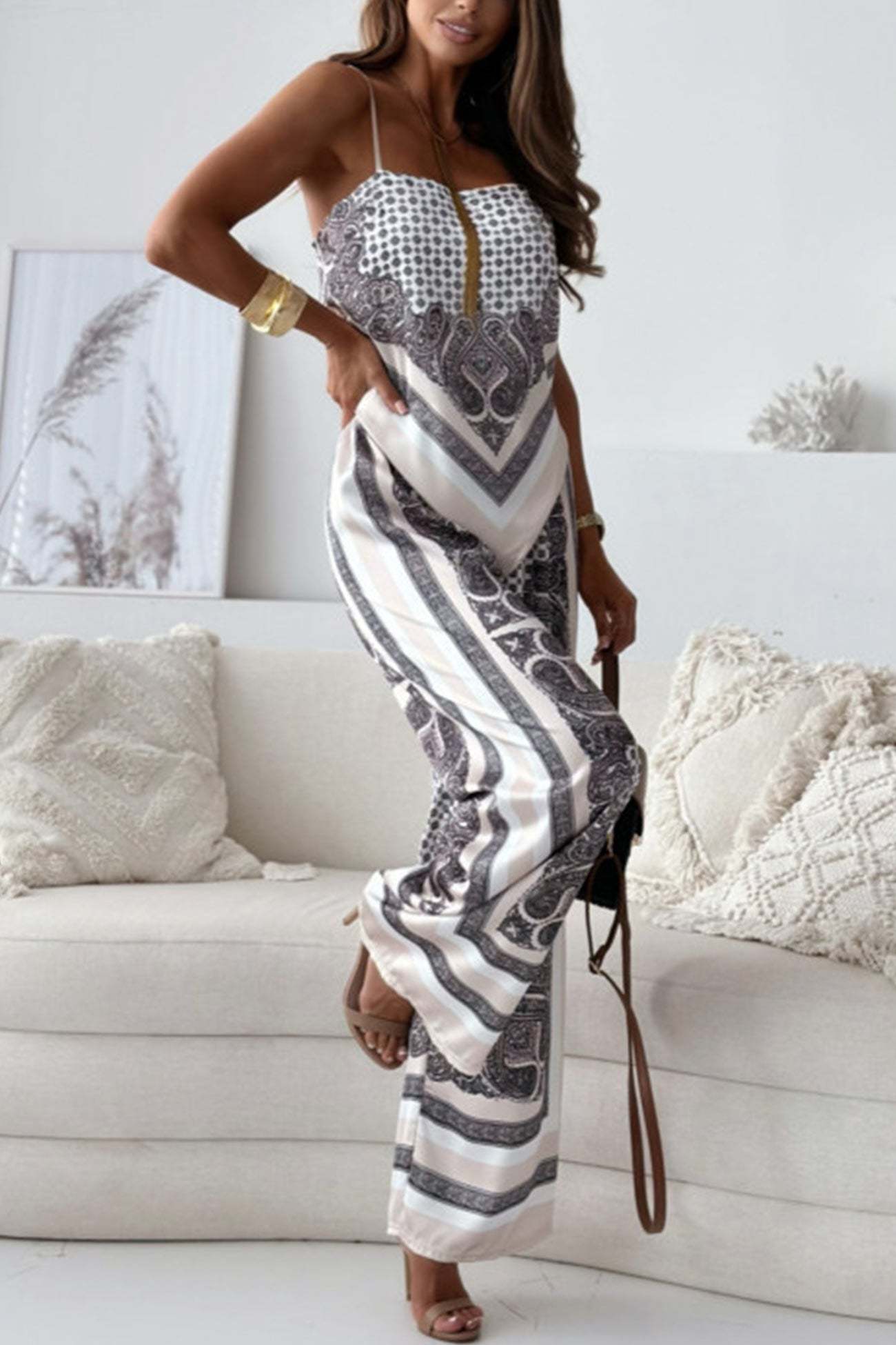 Printed Tie-back Cami Long Pants Set