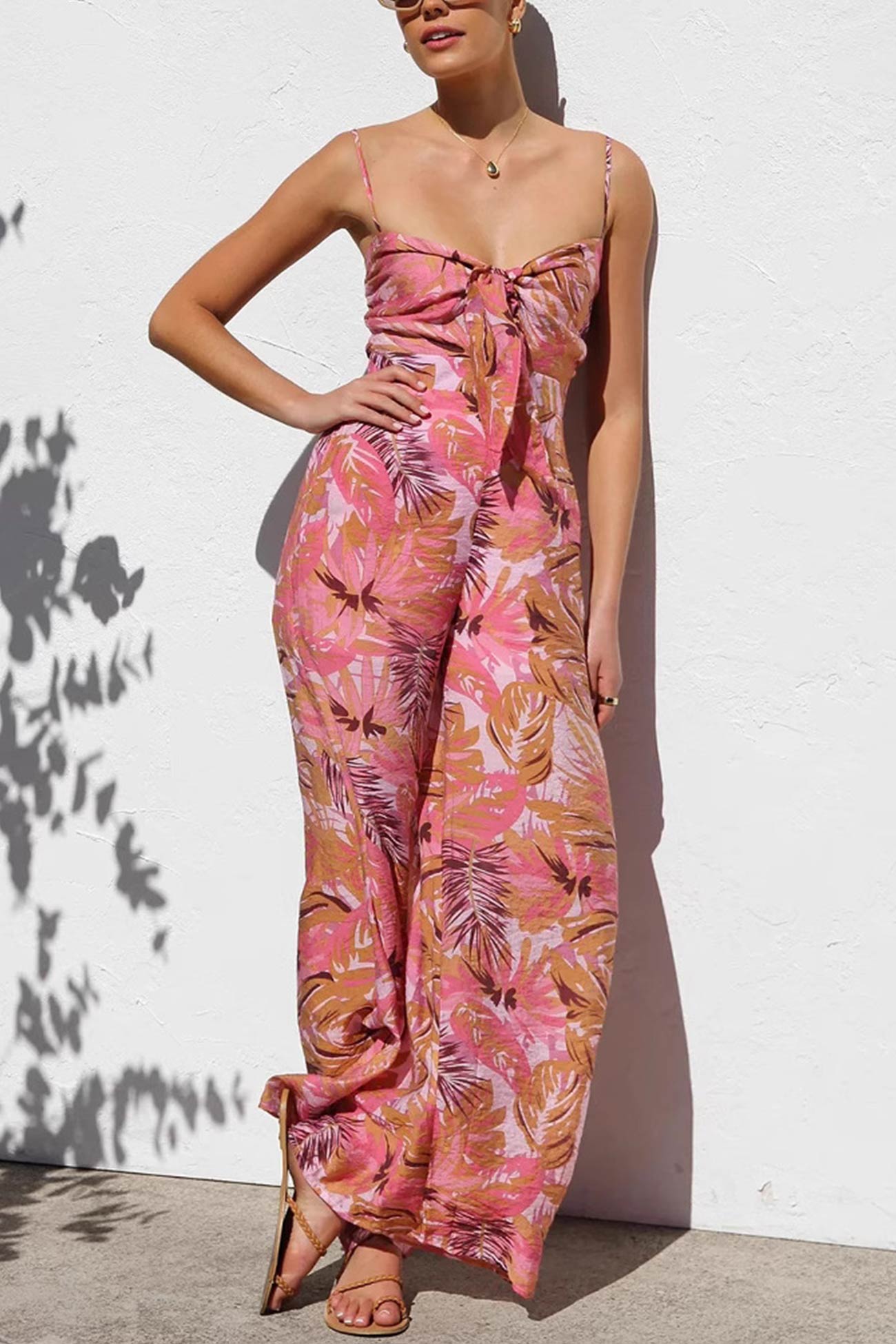 Printed Tie-up Cutout Cami Jumpsuits