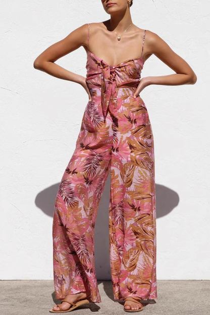 Printed Tie-up Cutout Cami Jumpsuits
