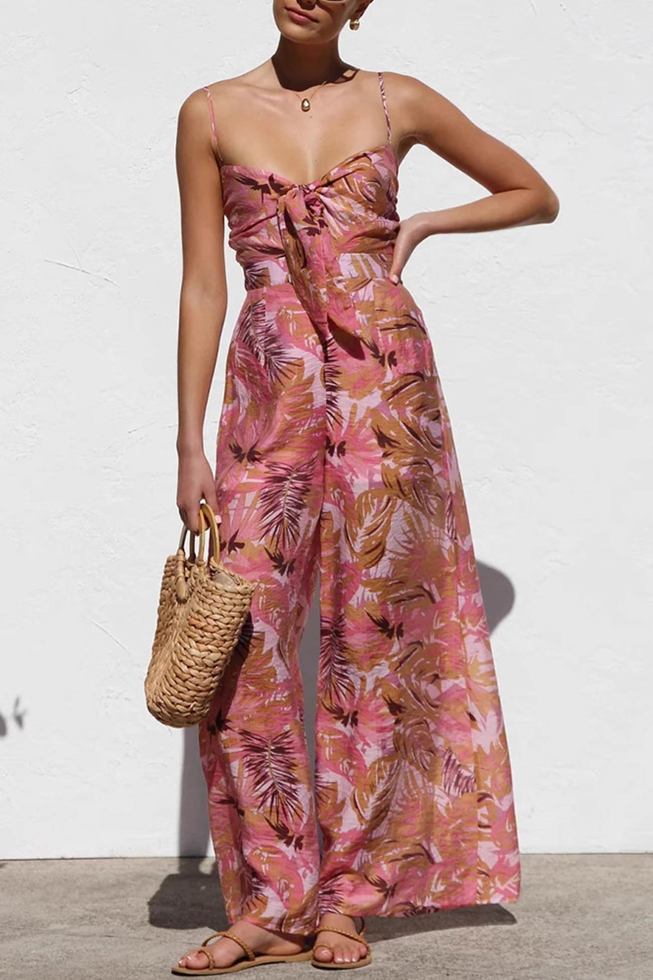 Printed Tie-up Cutout Cami Jumpsuits
