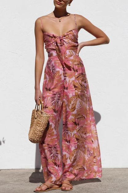 Printed Tie-up Cutout Cami Jumpsuits