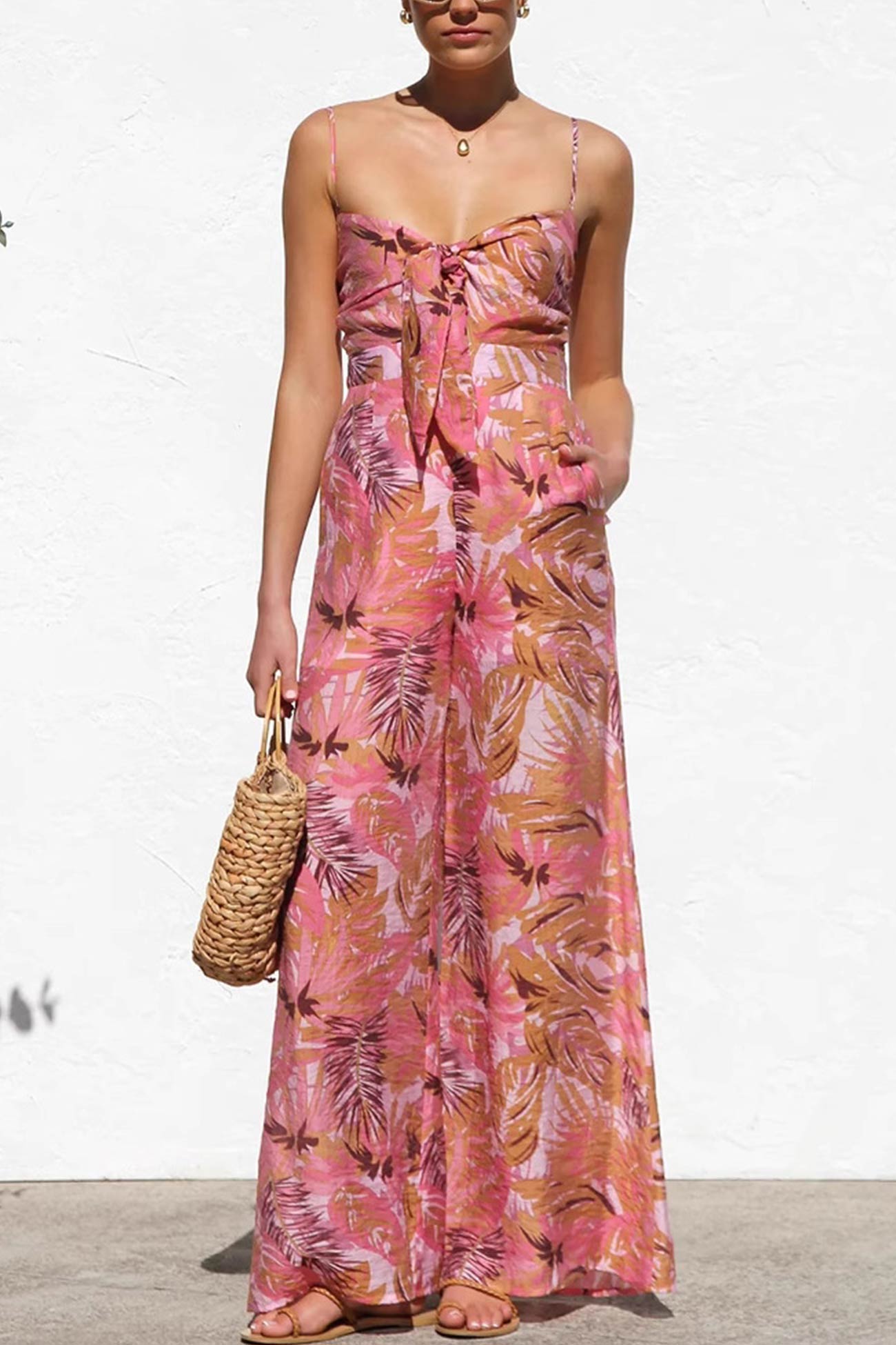 Printed Tie-up Cutout Cami Jumpsuits