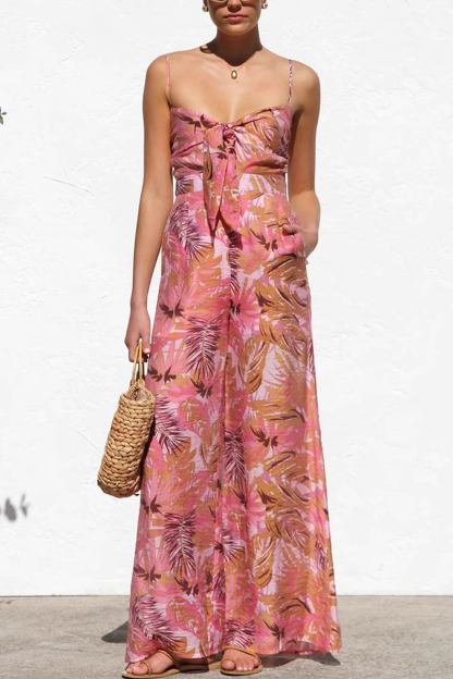 Printed Tie-up Cutout Cami Jumpsuits