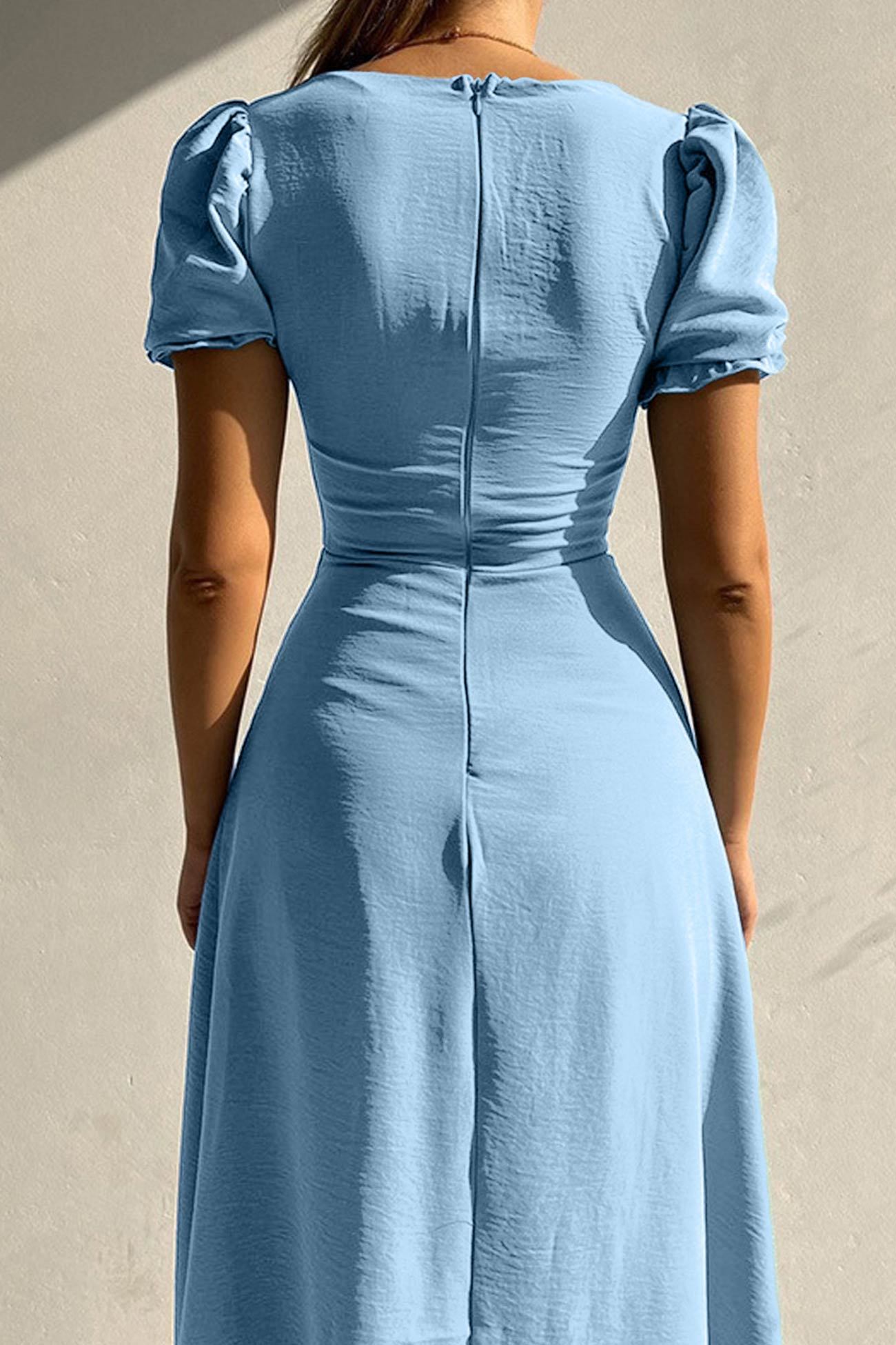Puff Sleeve Single-breasted Midi Dress