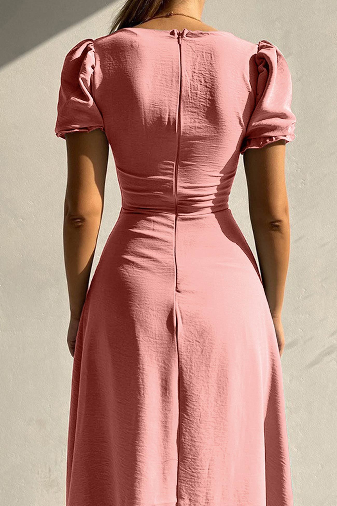 Puff Sleeve Single-breasted Midi Dress