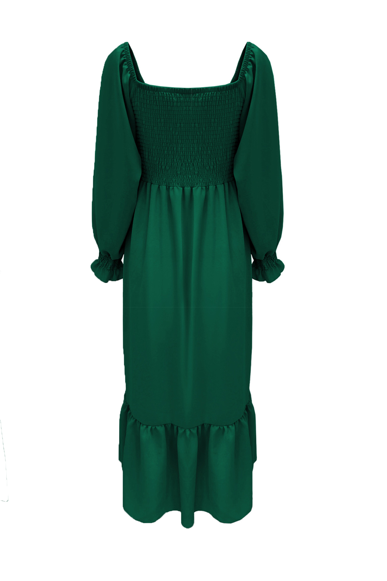 Puff Sleeve Smocked Ruffle Midi Dress