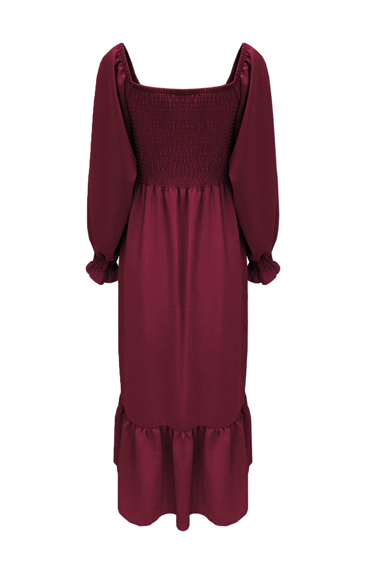 Puff Sleeve Smocked Ruffle Midi Dress