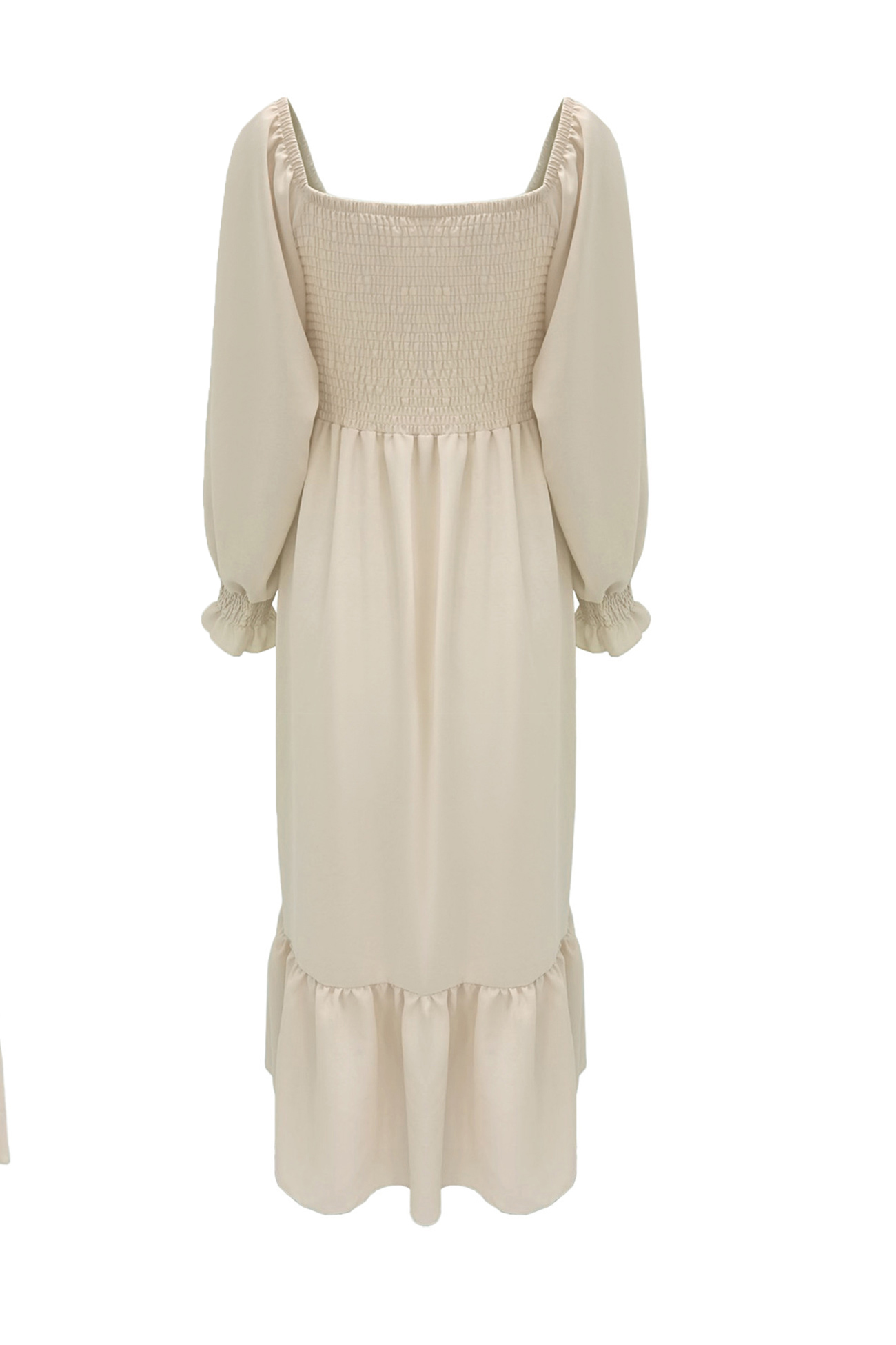 Puff Sleeve Smocked Ruffle Midi Dress
