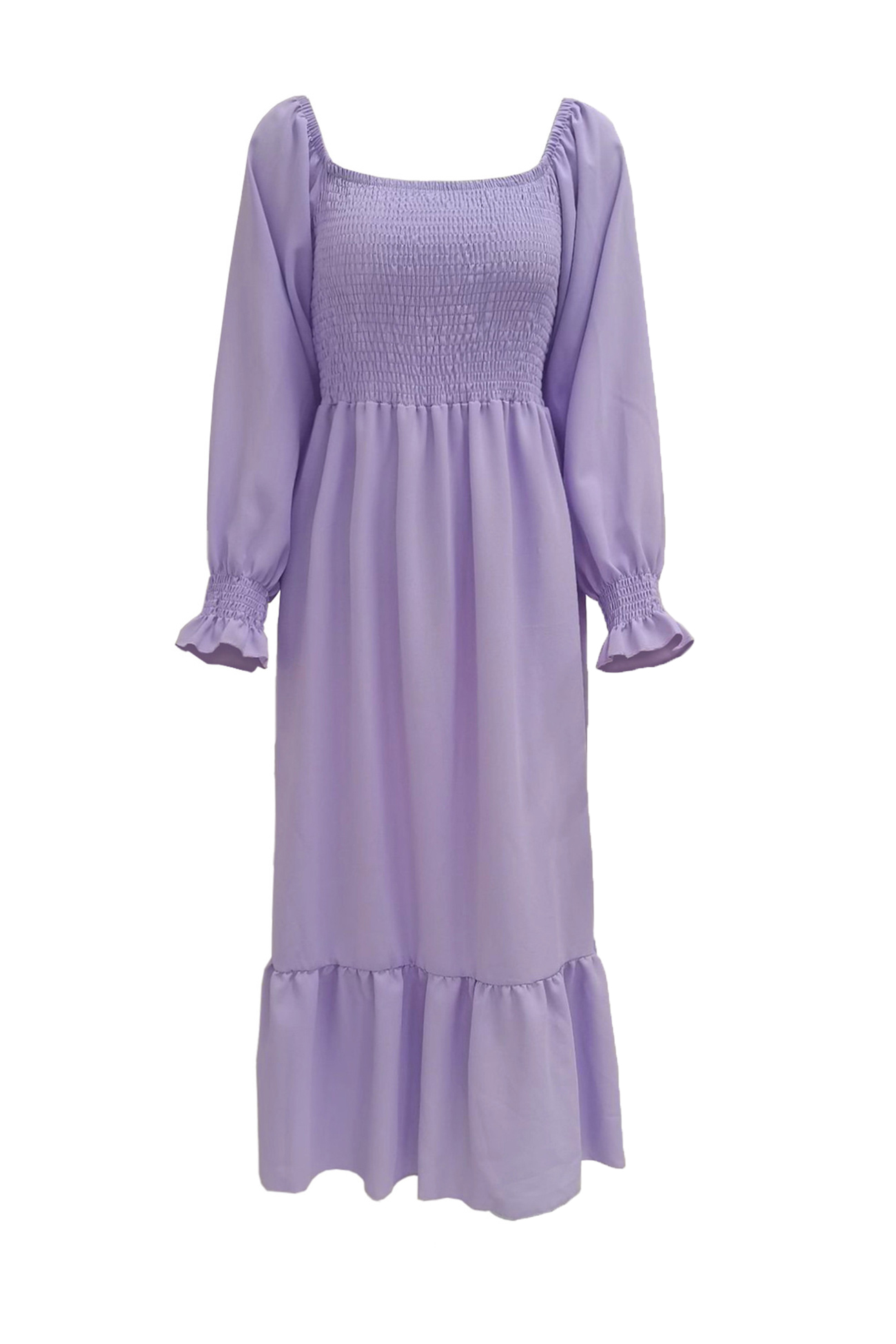 Puff Sleeve Smocked Ruffle Midi Dress