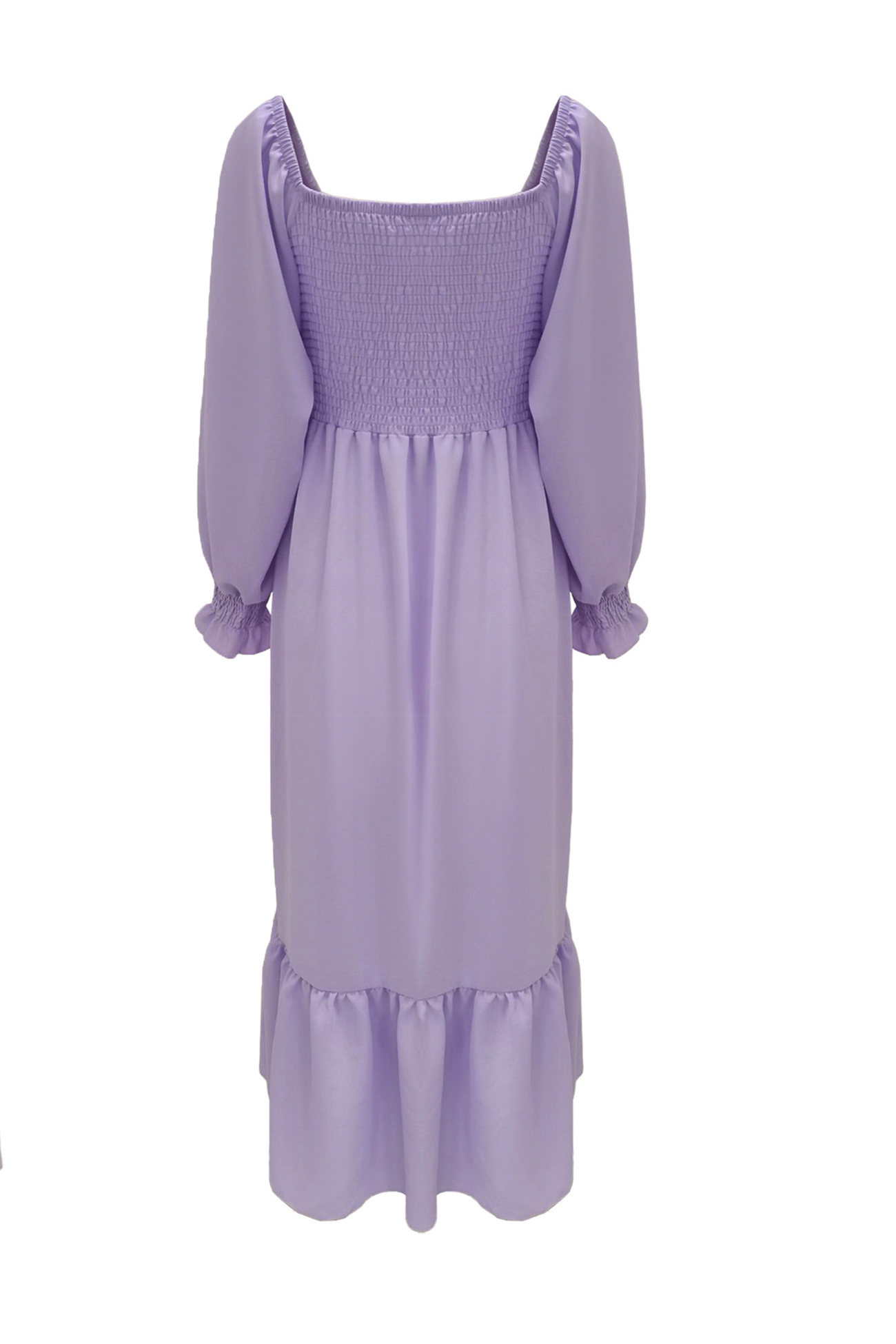 Puff Sleeve Smocked Ruffle Midi Dress