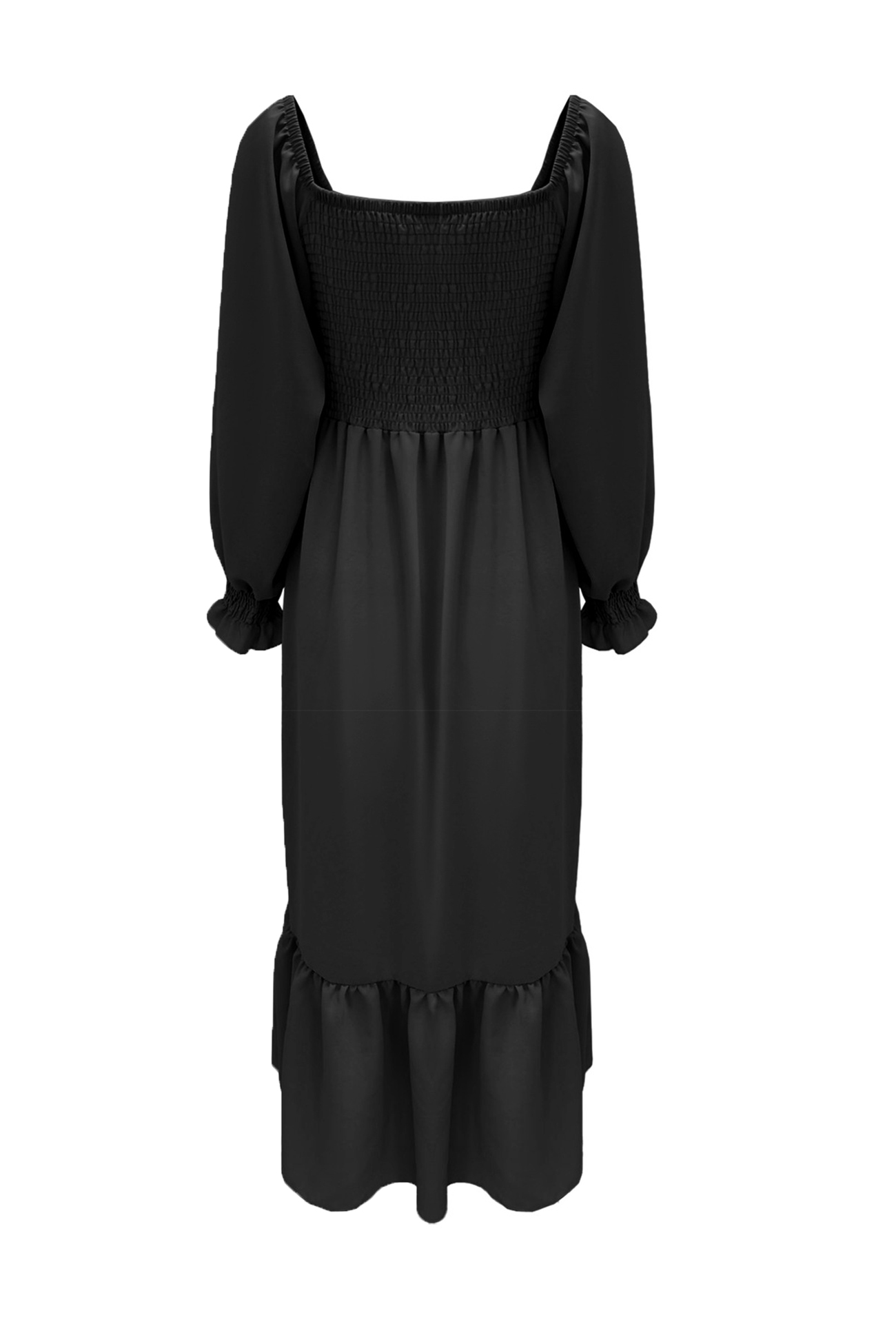 Puff Sleeve Smocked Ruffle Midi Dress