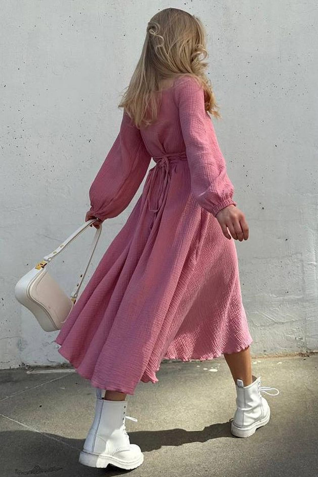 Puff Sleeve Square Neck Slit Dress