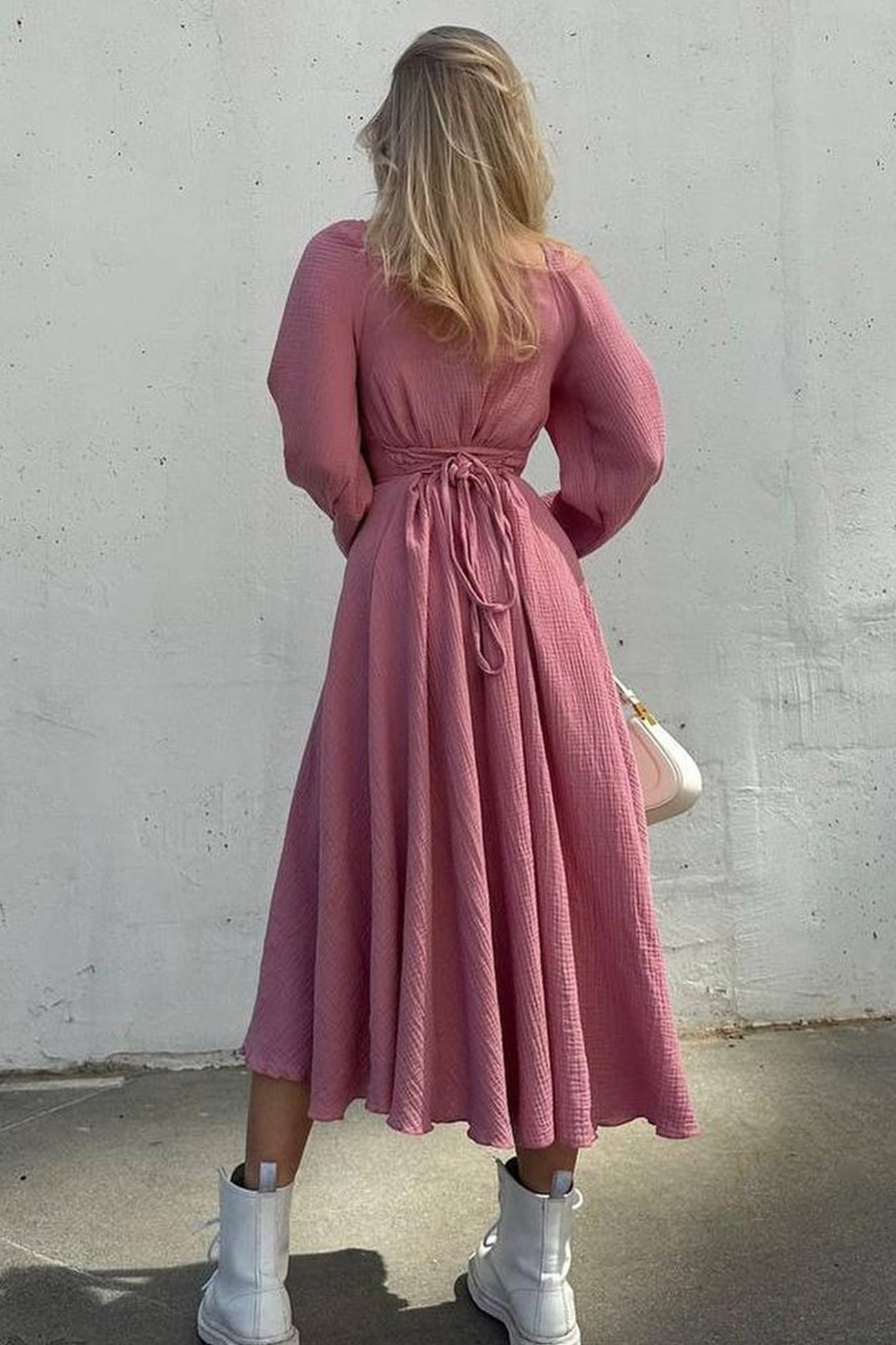 Puff Sleeve Square Neck Slit Dress