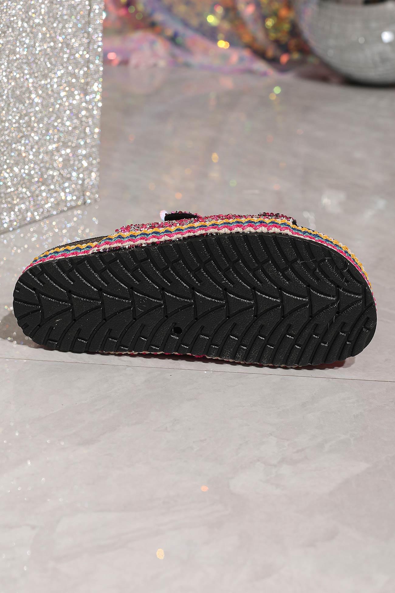 Rhinestone Double-buckle Thick Sandals