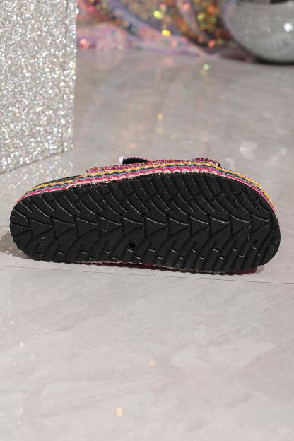 Rhinestone Double-buckle Thick Sandals