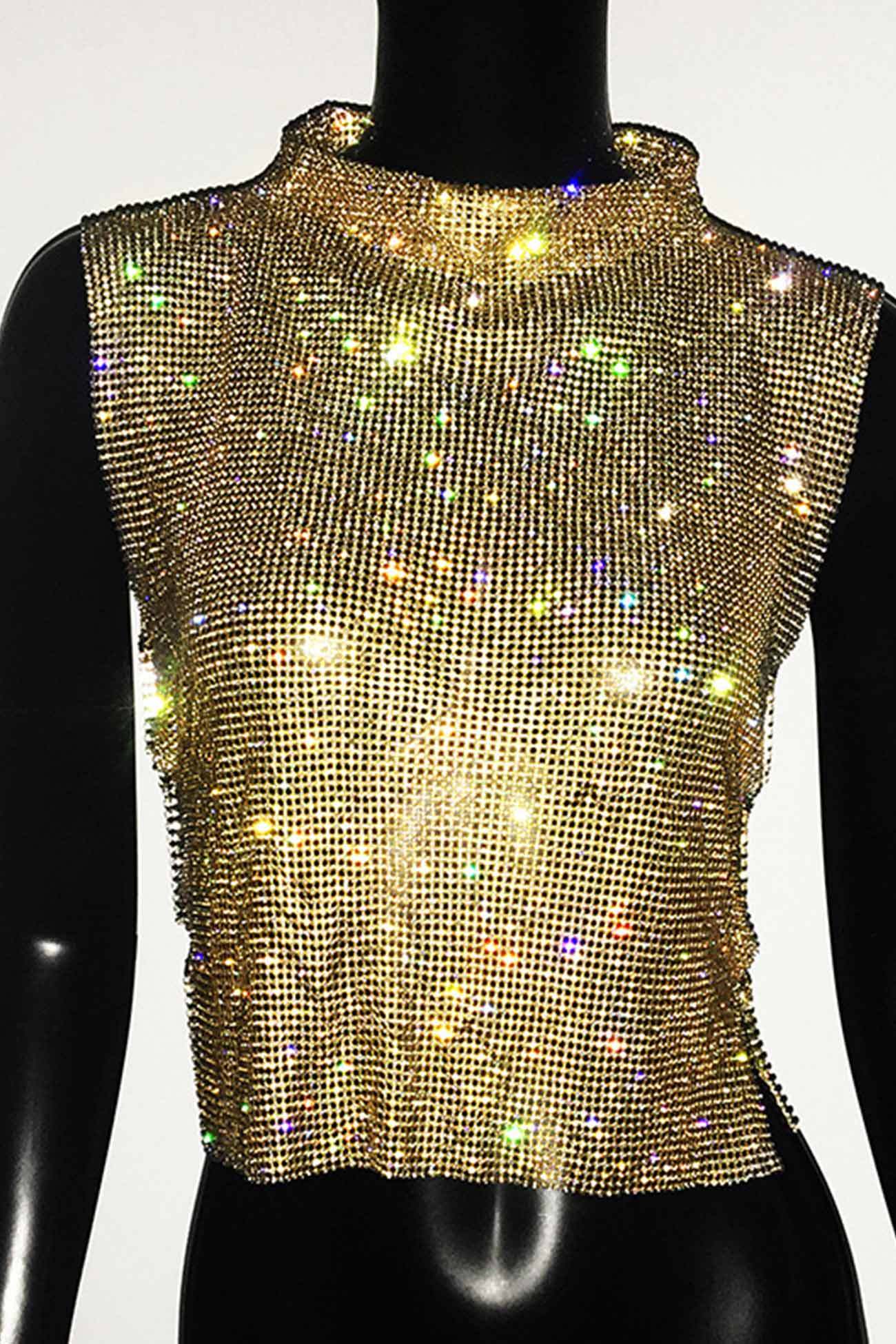 Rhinestone Mock Neck Tank Top