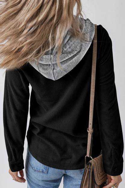 Ribbed Button-down Hooded Shacket