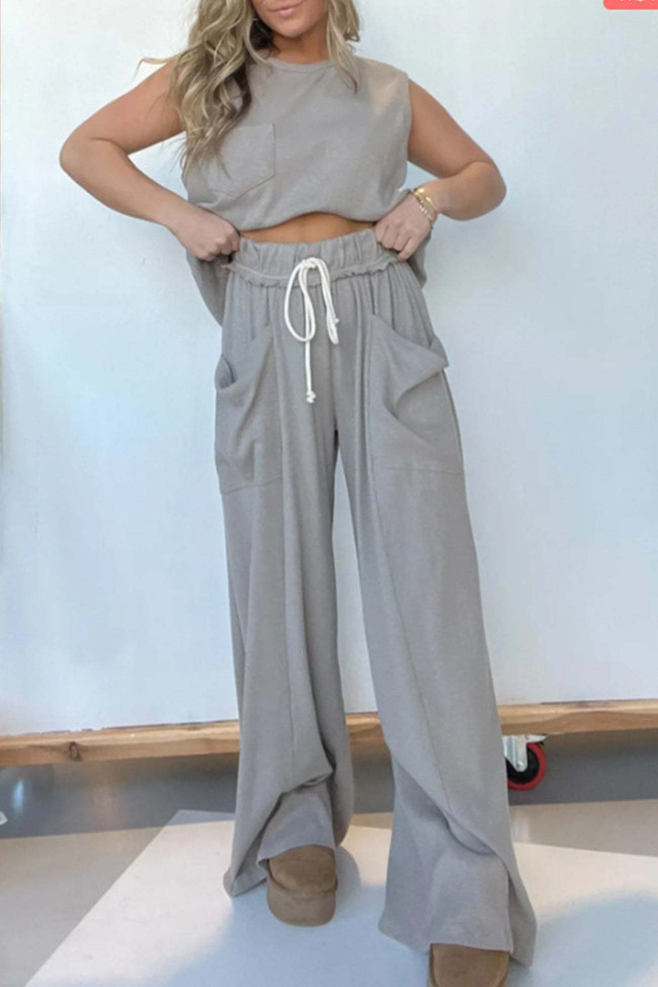 Ribbed Tank Top Wide Leg Pants Set