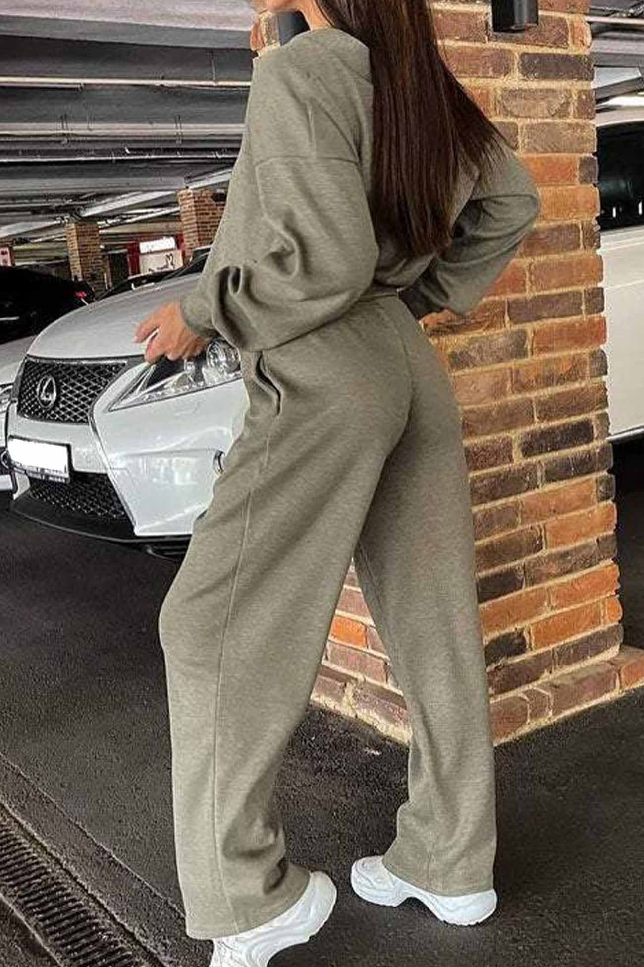 Solid Color Button Down Cardigan Long Pants Set