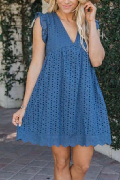 Ruffle Jacquard Pocketed Tank Dress