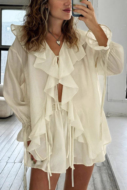 Ruffle Tie-up Sweet Shirt Set