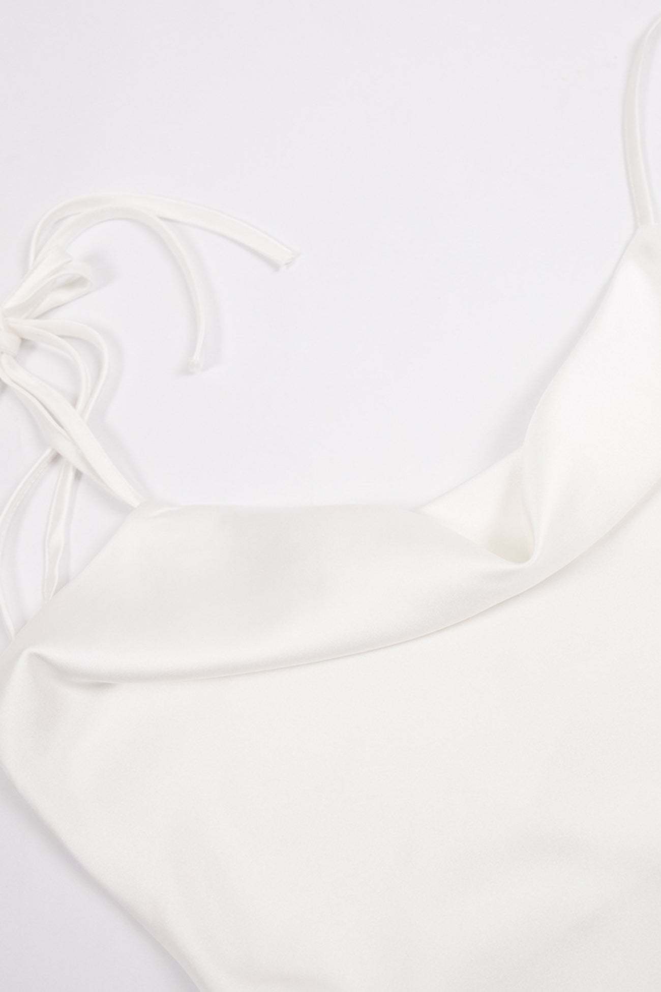Satin Cowl Neck Tie-straps Slit Dress