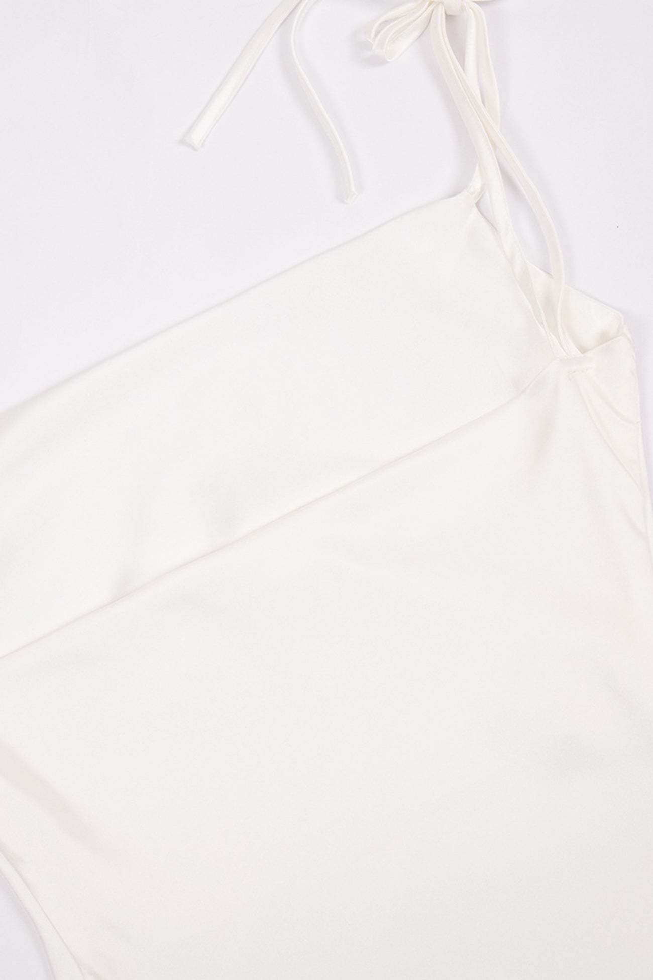 Satin Cowl Neck Tie-straps Slit Dress
