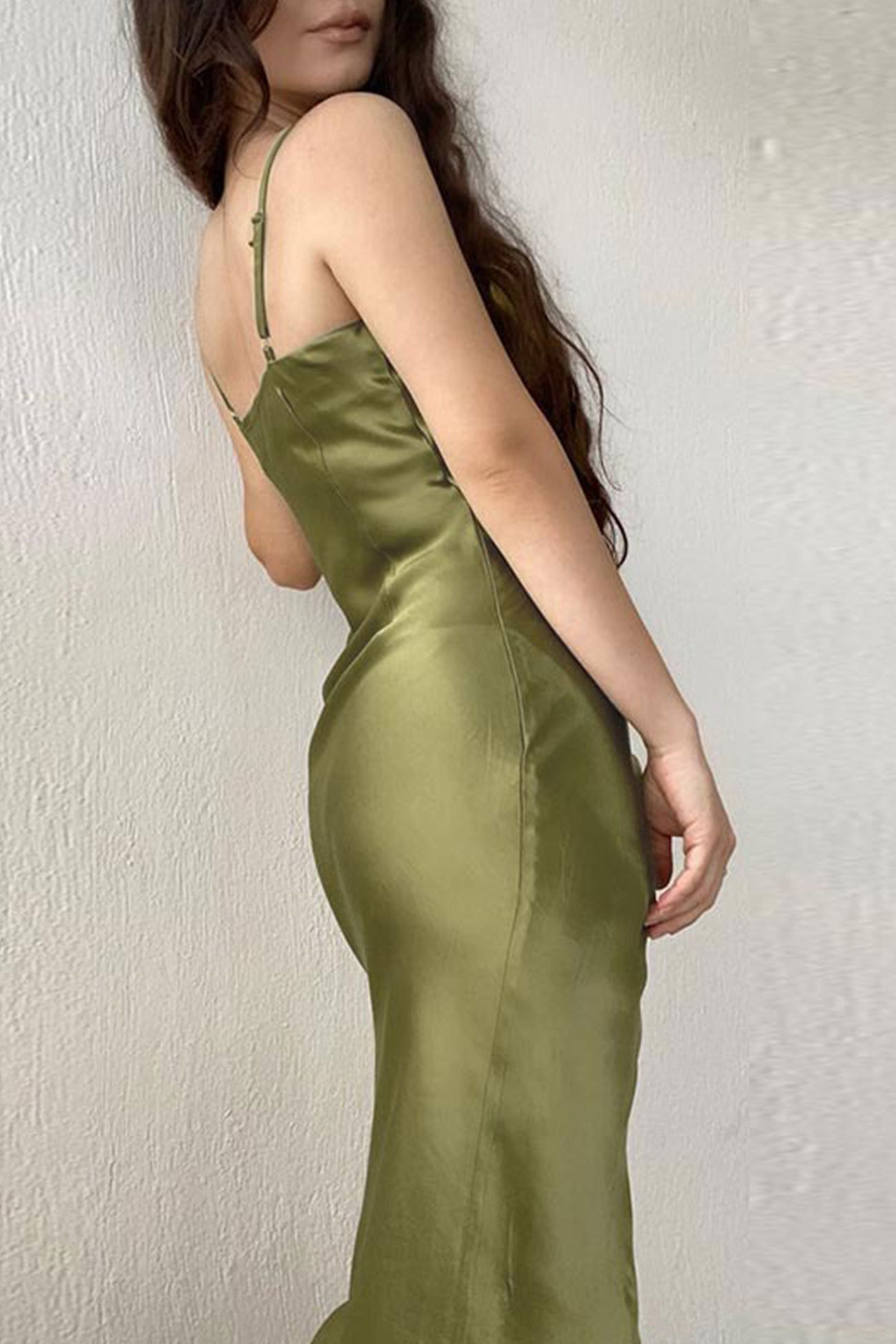 Satin Low Cut Slit Cami Dress