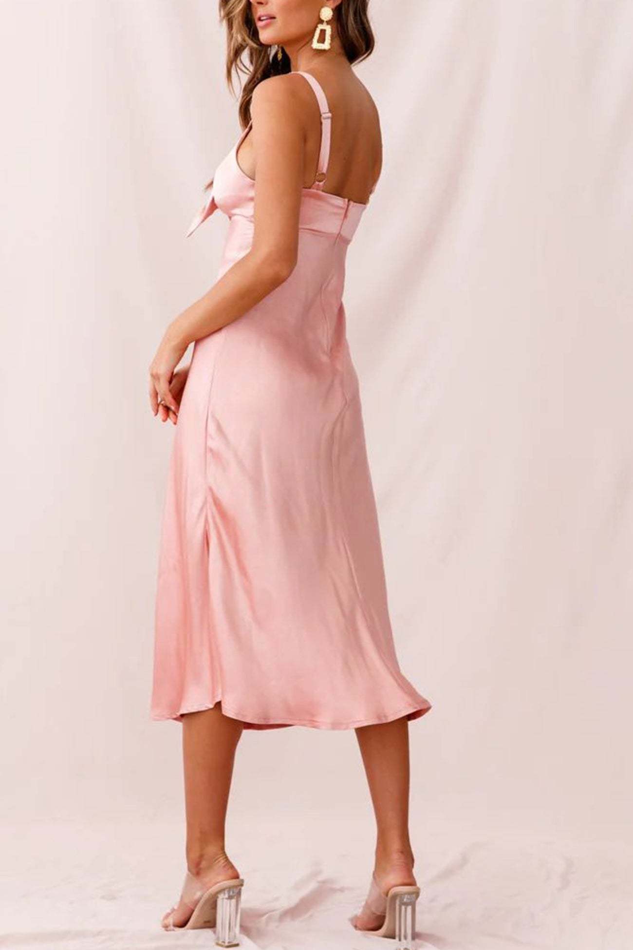 Satin Tie-front Cutout Cami Dress