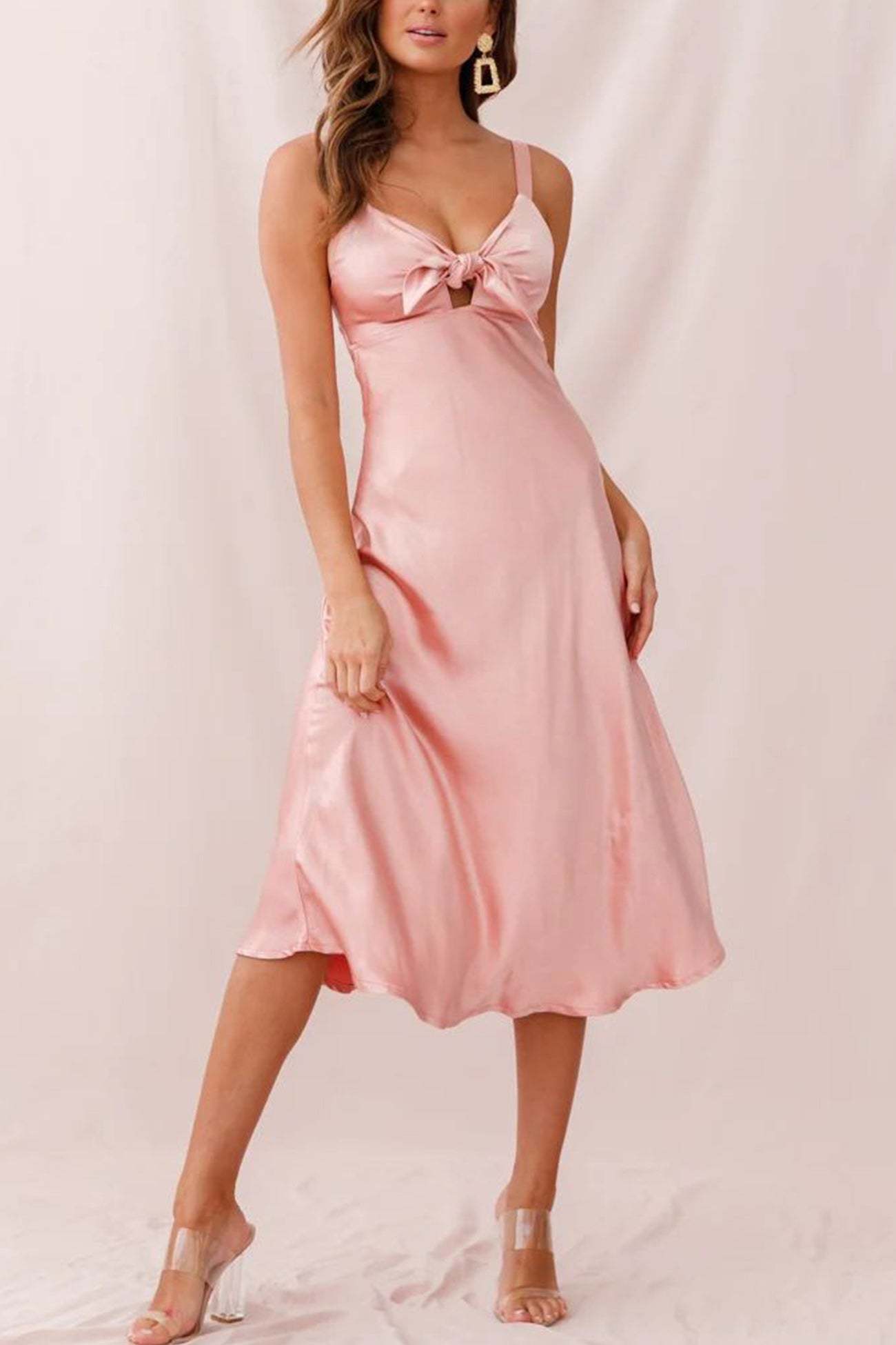 Satin Tie-front Cutout Cami Dress
