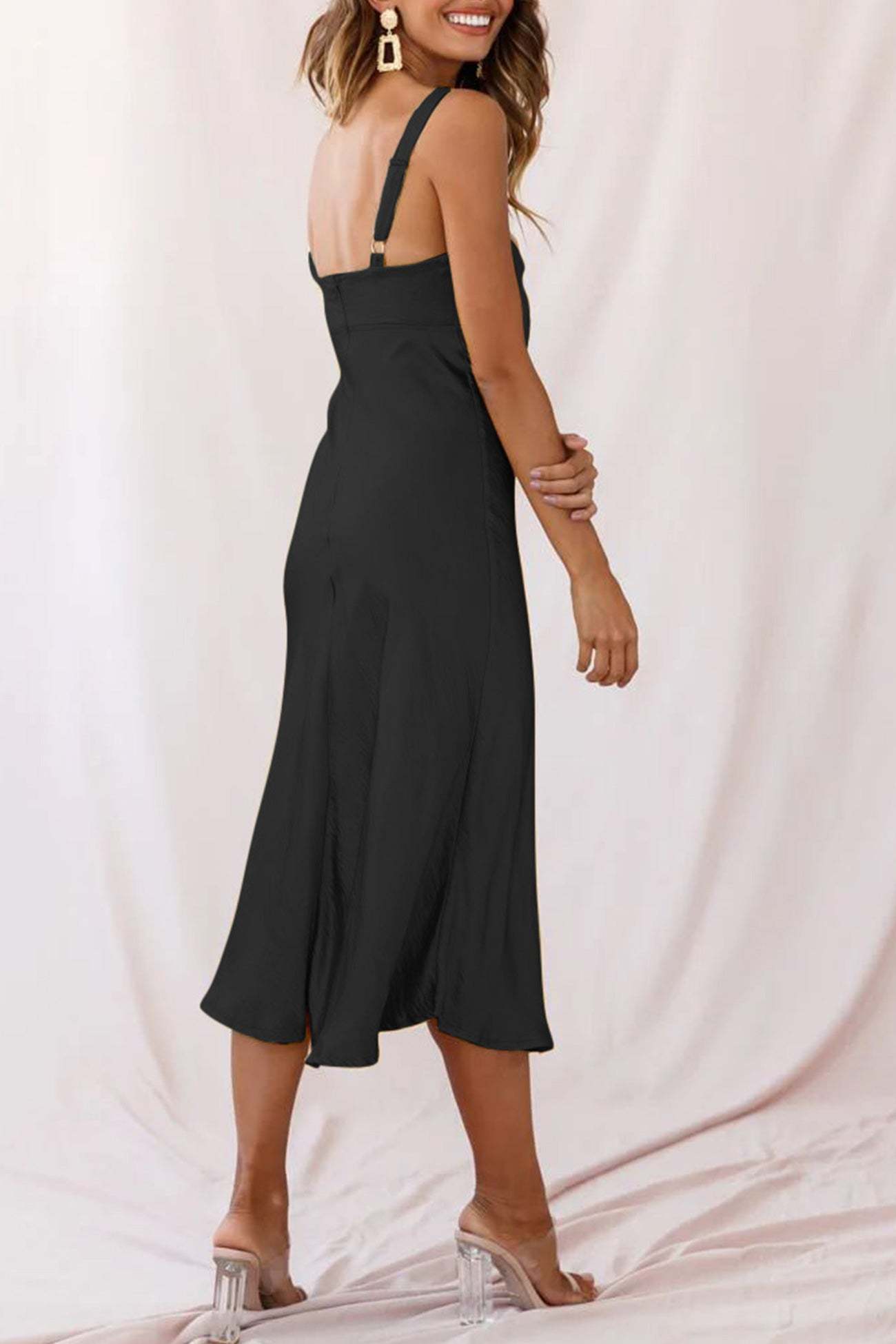 Satin Tie-front Cutout Cami Dress