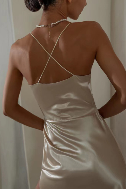 Satin V Neck Backless Cami Dress